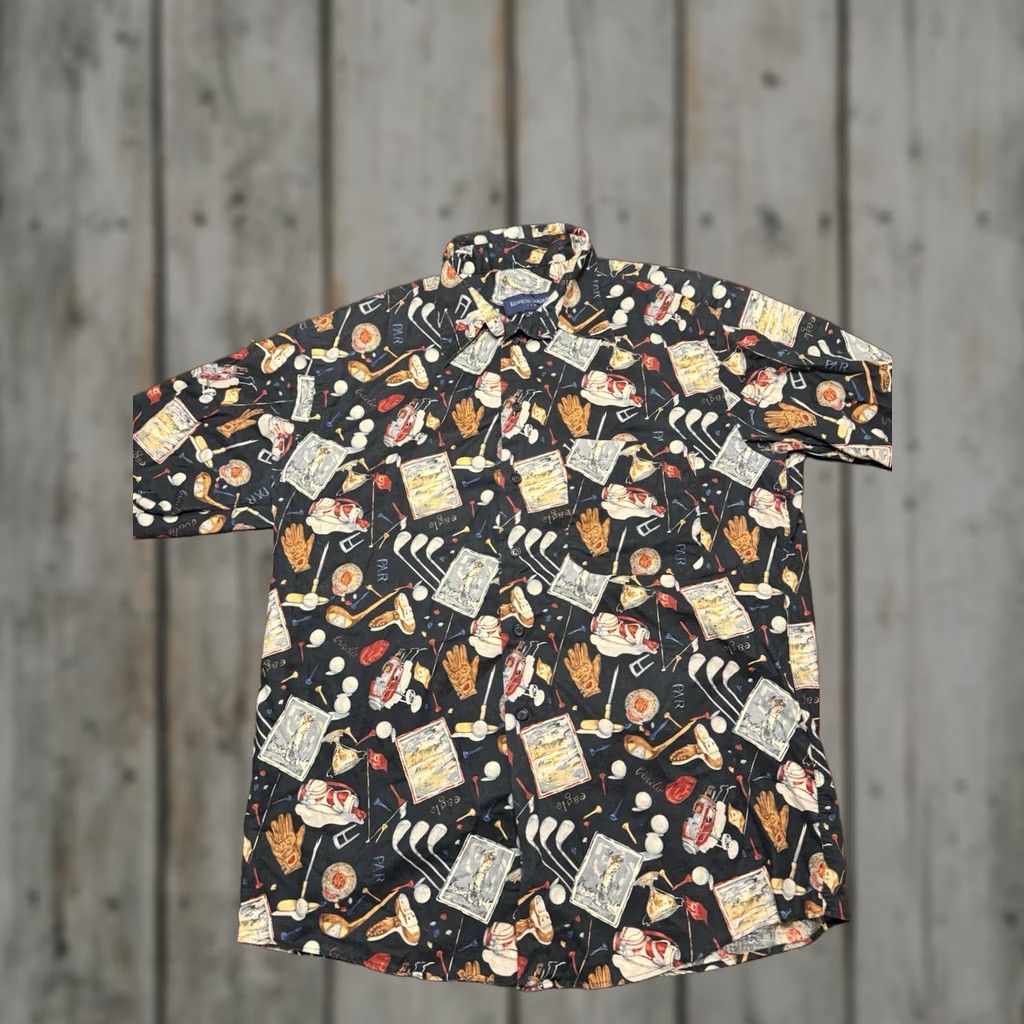 Vintage VINTAGE Kenneth Gordon Golf Shirt All Over Print Short Sleeve Button Up Size M Black 90s Size US M / EU 48-50 / 2 - 1 Thumbnail