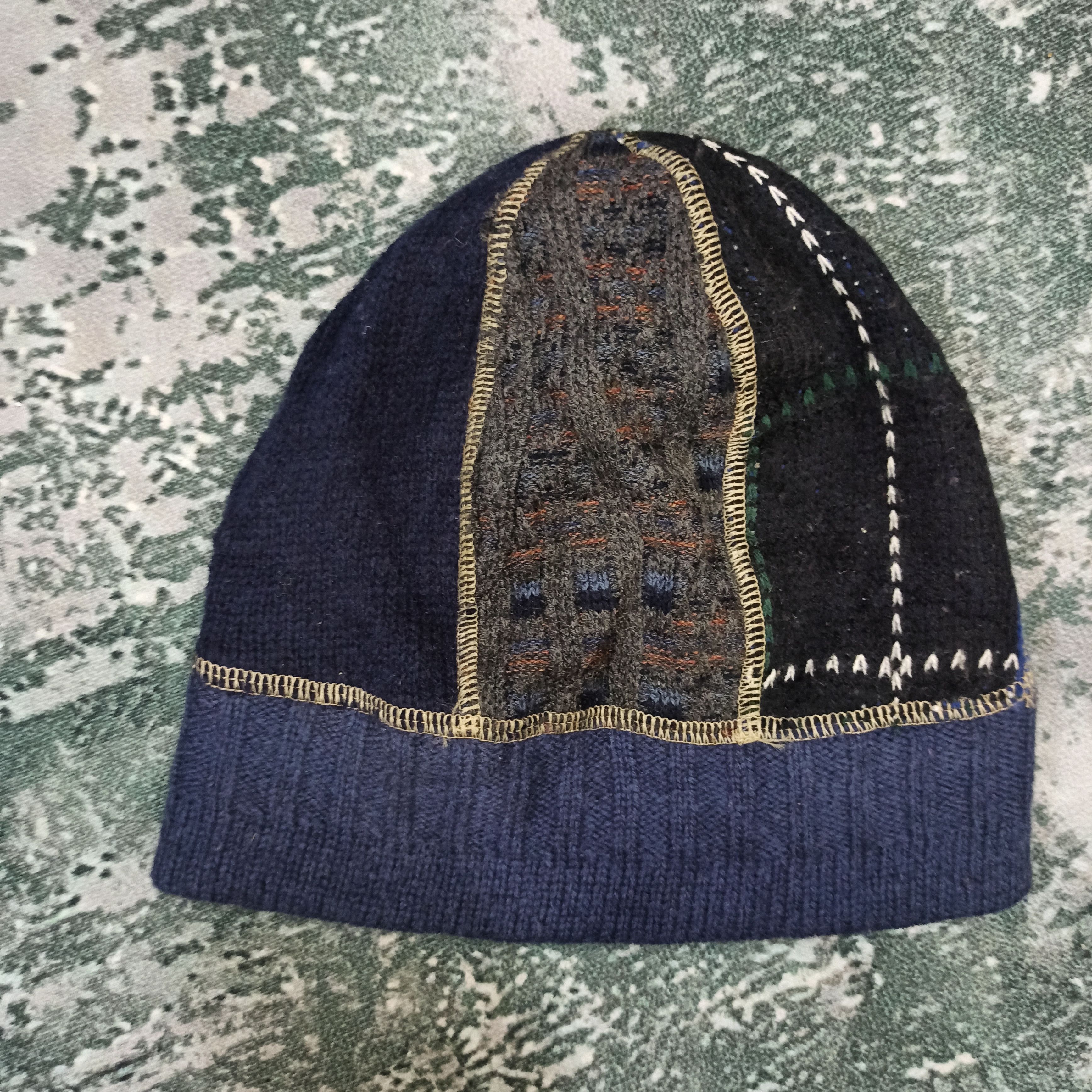 Other Blue lug Beanie hat Made in USA patchwork wool Size ONE SIZE - 2 Thumbnail