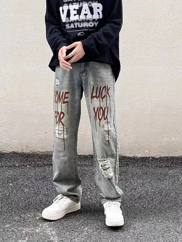 VIBE Vintage washed distressed distressed printed draped jeans Size US 31 - 4 Thumbnail