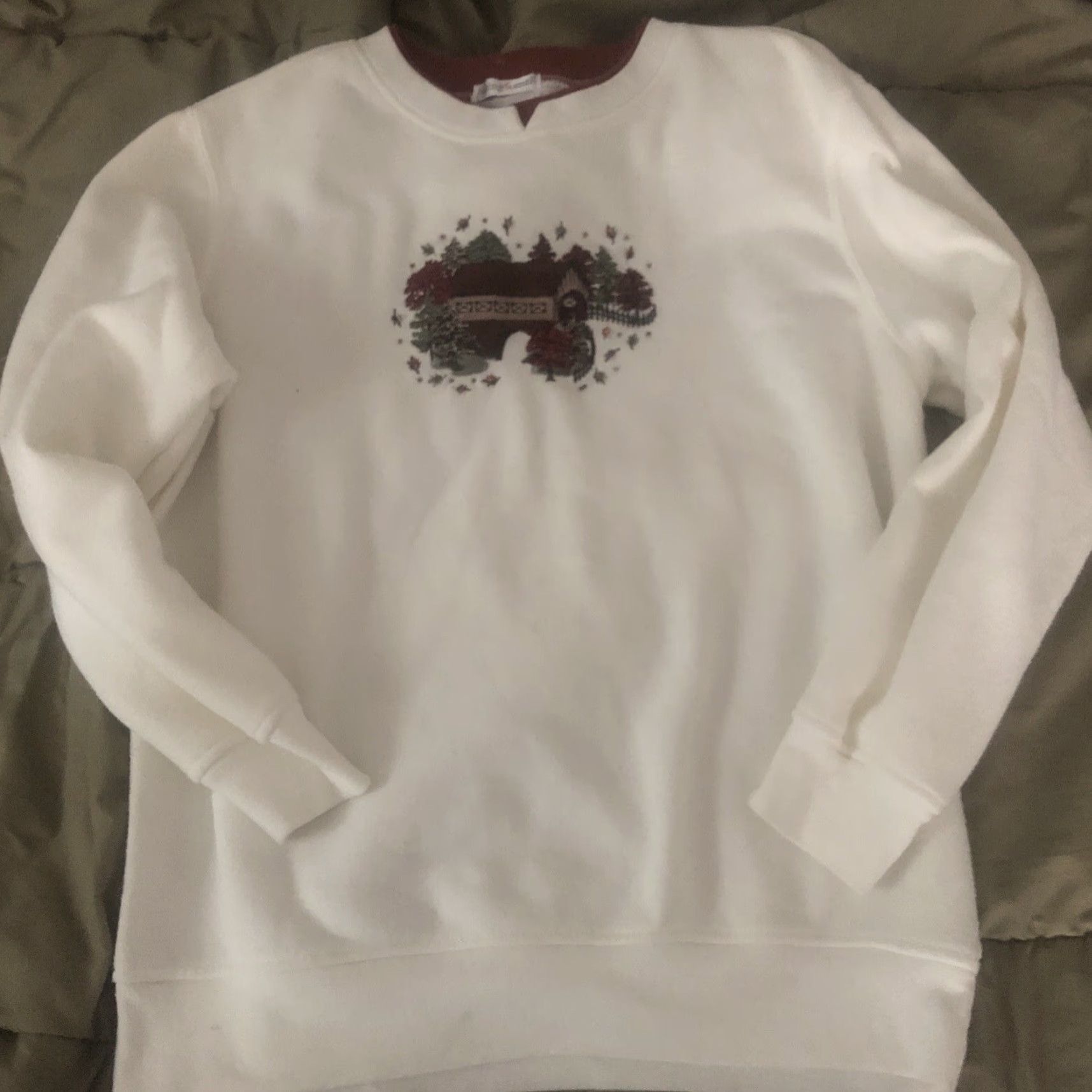 Vintage VINTAGE Grandma Women’s Crewneck Covered Bridge Fall White Sweatshirt Sz M Size M / US 6-8 / IT 42-44 - 2 Thumbnail