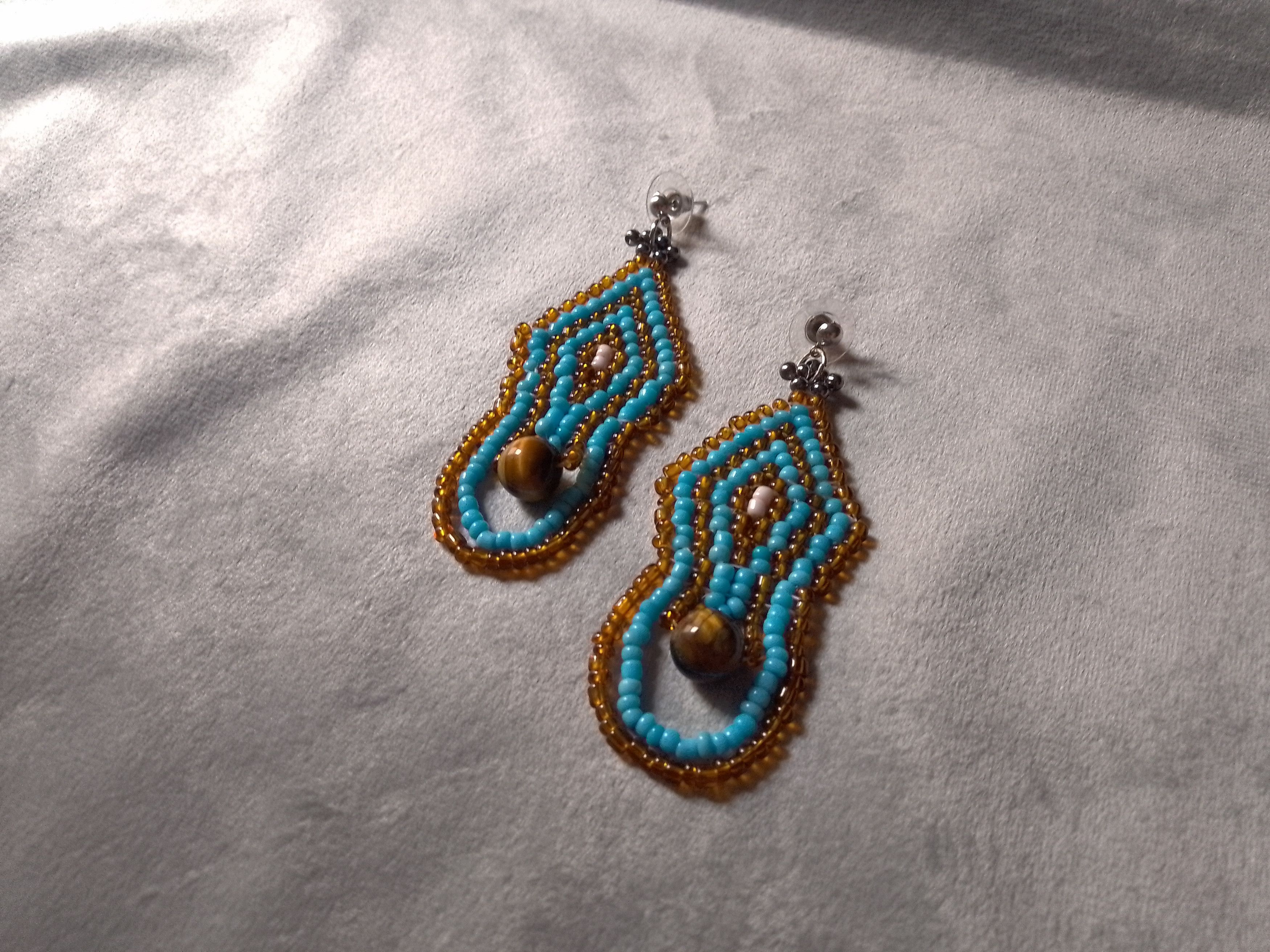 Handmade Earrings Eye of Tiger Gemstones Ethnic Native Americans Size ONE SIZE - 5 Thumbnail