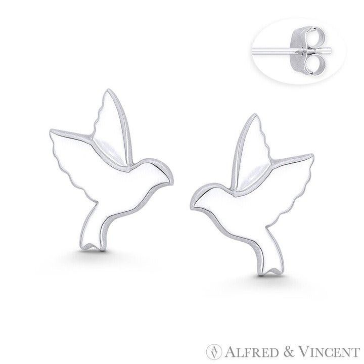Other Flying Dove Bird Charm Stud Earrings in .925 Sterling Silver Size ONE SIZE - 1 Preview