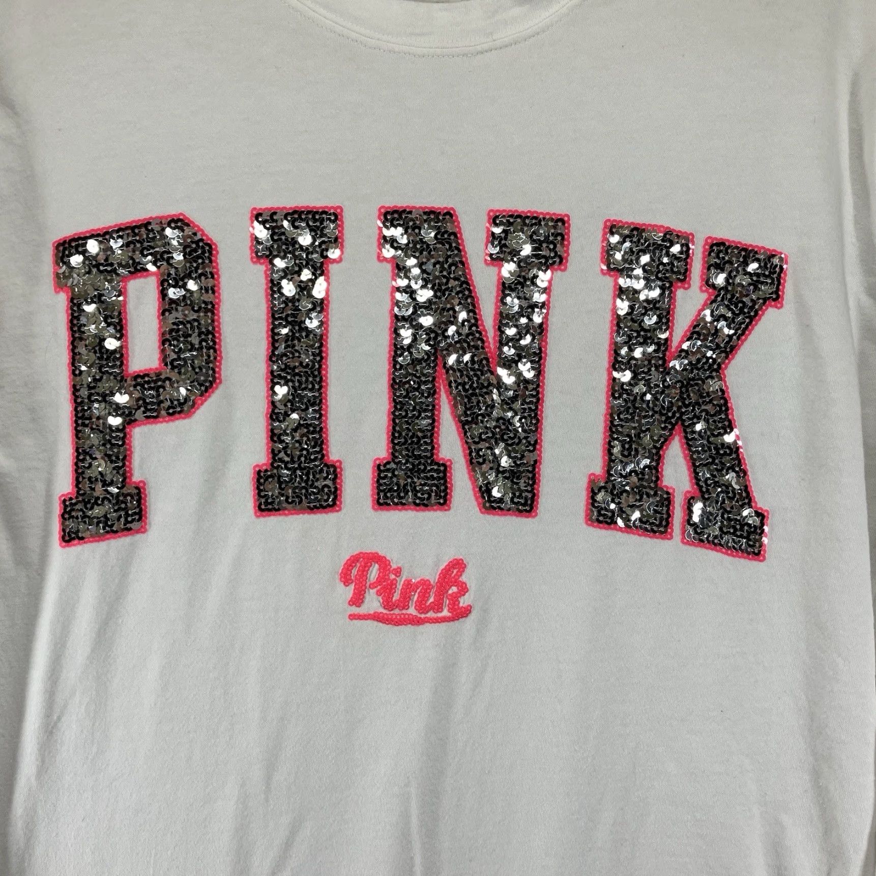 Pinko Pink Women’s Sequin Long Sleeve Shirt Small Bright Pink & Sliver 2015 y2k Cotton Size S / US 4 / IT 40 - 3 Thumbnail
