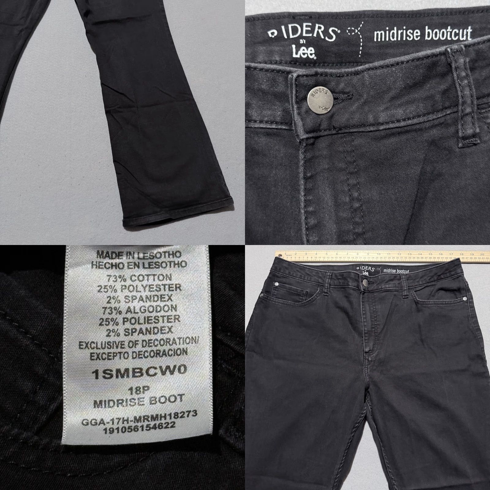 Lee Riders by Lee Women's Jeans Bootcut 18P Black Denim Stretch - Y2K Retro - Midrise 36 in Inseam 27 in Petite Regular Button Zip Front 5-Pocket Size 40" / US 18 - 8 Thumbnail