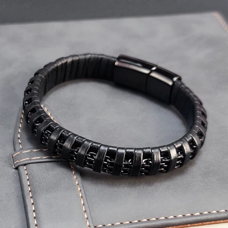 Jewelry 8mm Retro Black Leather Woven Bracelets Size ONE SIZE - 2 Thumbnail