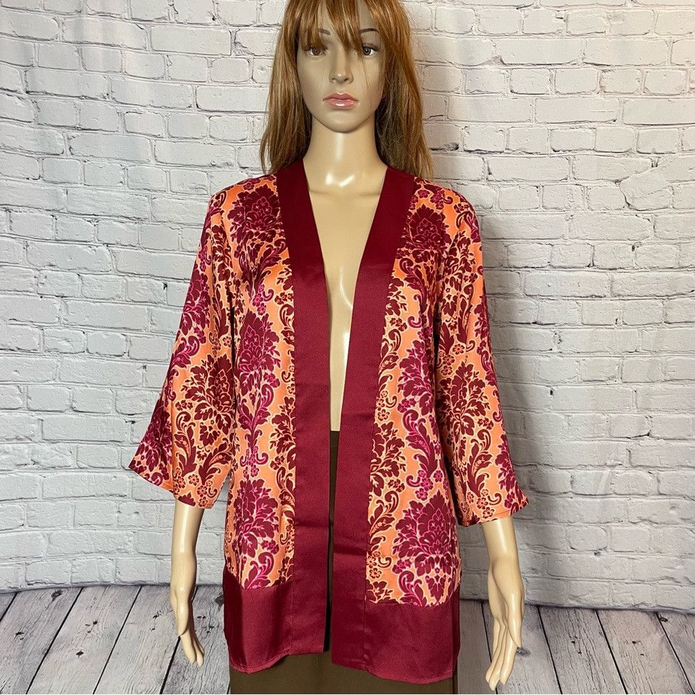 Other New Susan Graver Red Printed Woven Open-Front Cardigan Size Size S / US 4 / IT 40 - 4 Thumbnail