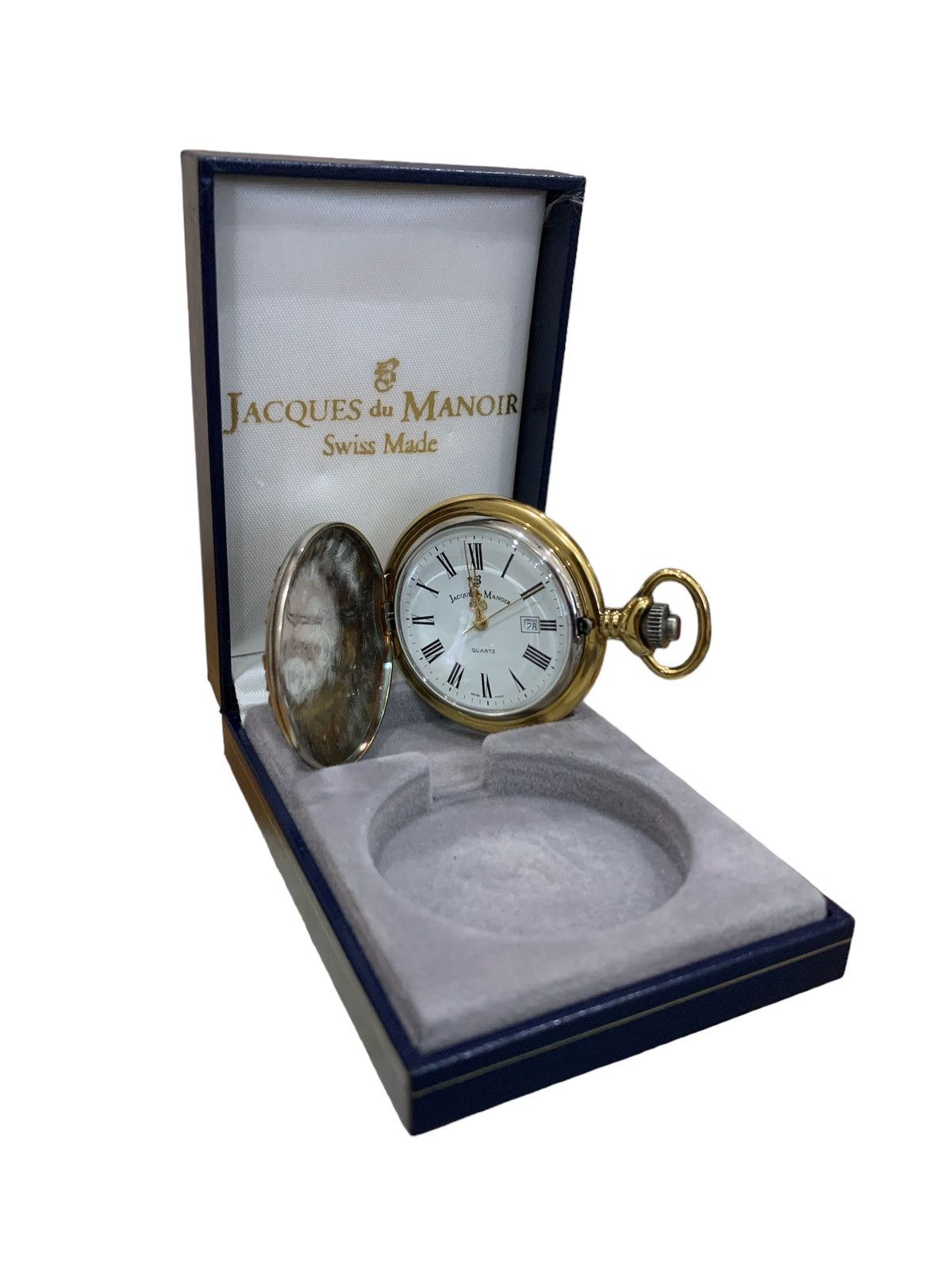 Designer JACQUES DU MANOIR SWISS CARVED GOLD FINISHING POCKET WATCH
