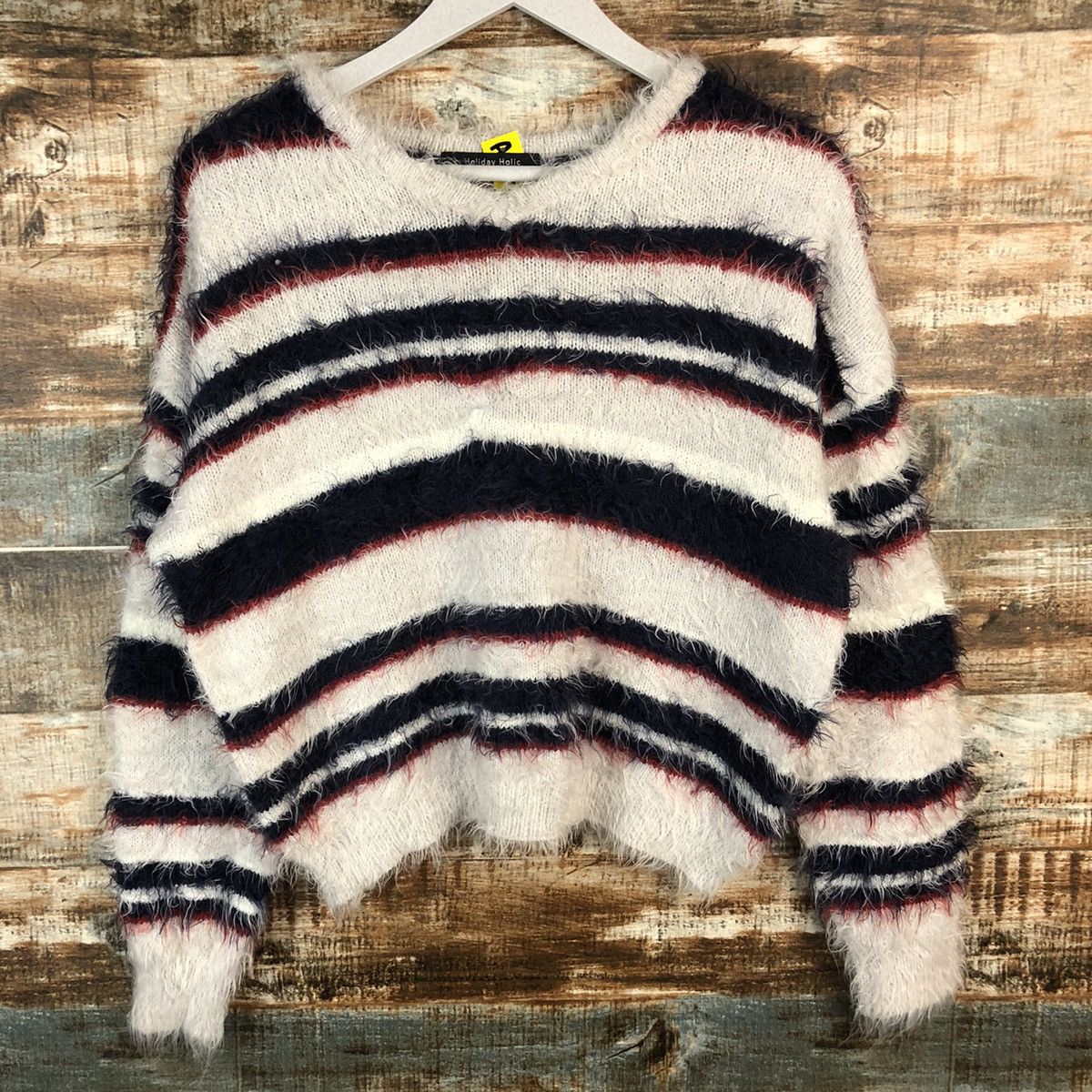 Homespun Knitwear × Japanese Brand × Solid and Striped Holiday Holic mohair fur shaggy stripe Knitwear #A1316 Size M / US 6-8 / IT 42-44 - 3 Thumbnail