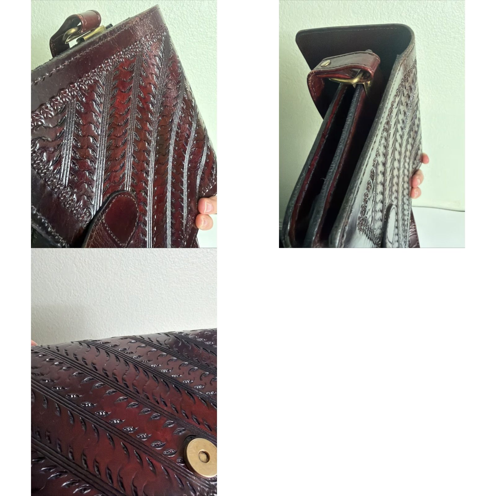 Vintage VINTAGE Unbranded Leather Crossbody Purse Womens Cherry Brown Embossed 8x6x1.5 Cross-Body Strap Size ONE SIZE - 11 Thumbnail