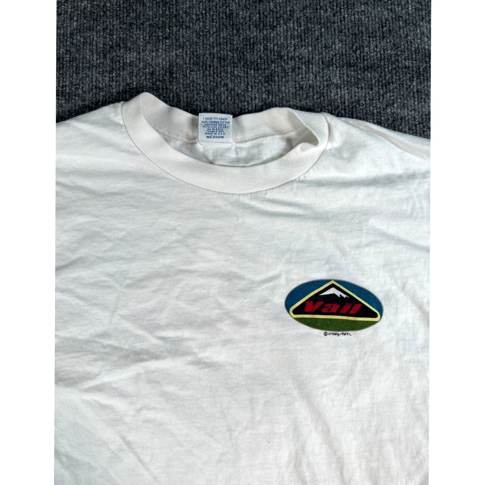 Vintage VINTAGE Crazy Shirt T-Shirt Long Sleeve Mens M White Vail Mountain Logo 90s Outdoor Skiing USA Made Black? Size US M / EU 48-50 / 2 - 4 Thumbnail