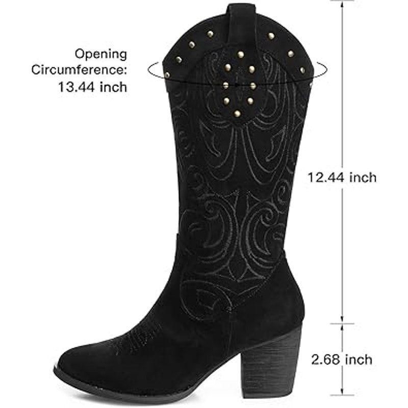 Other Shibever Women's 7.5 Black Faux Suede Zip Up Cowboy Boots Size US 7.5 / IT 37.5 - 3 Thumbnail