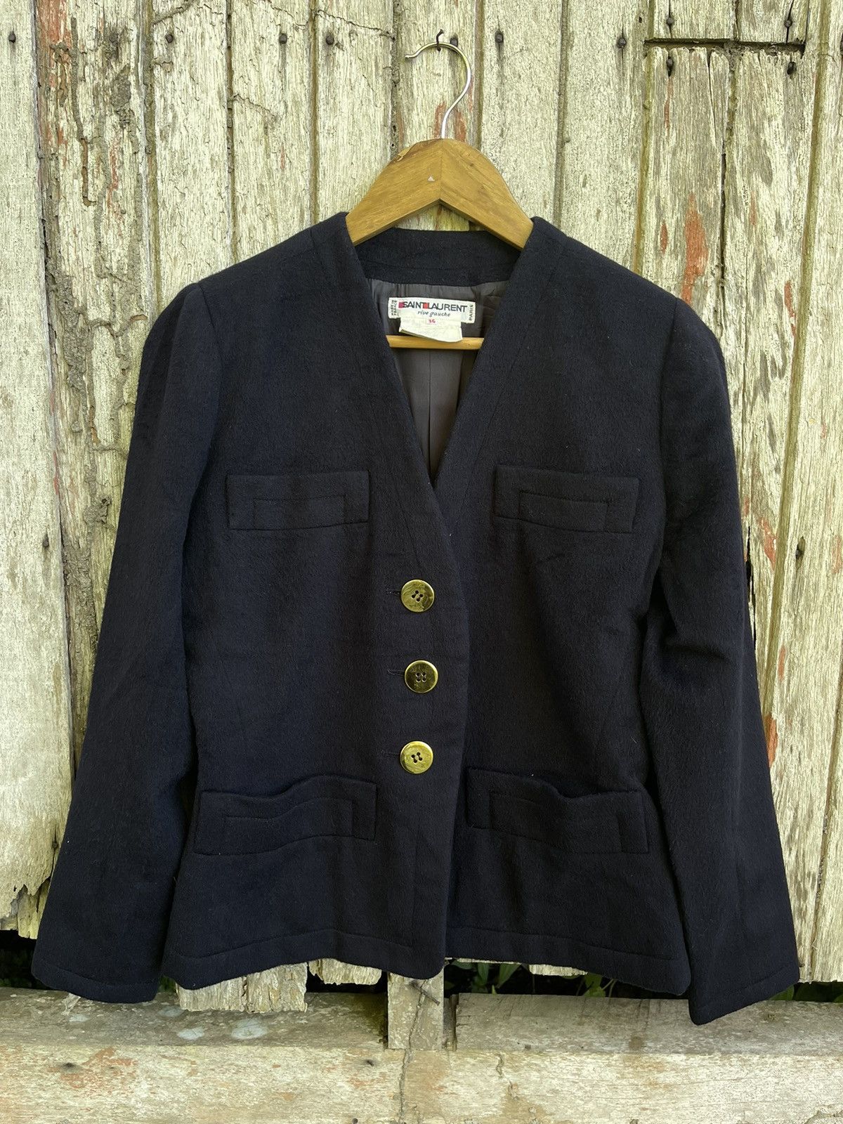 Saint Laurent Paris × Vintage × Yves Saint Laurent Saint Laurent Rive Gauche Vintage Navy Wool Blazer 1980s Size S / US 4 / IT 40 - 1 Thumbnail
