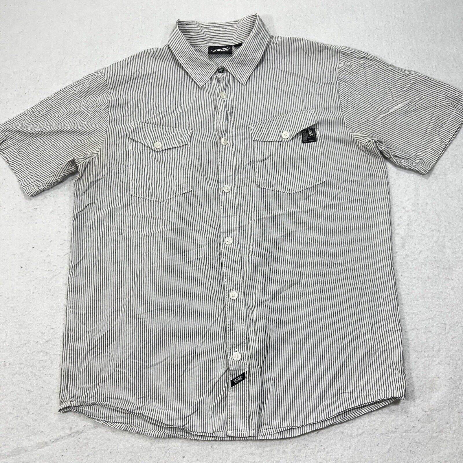 Vans VANS Off The Wall Button Down White Gray Striped Shirt Size US M / EU 48-50 / 2 - 1 Thumbnail