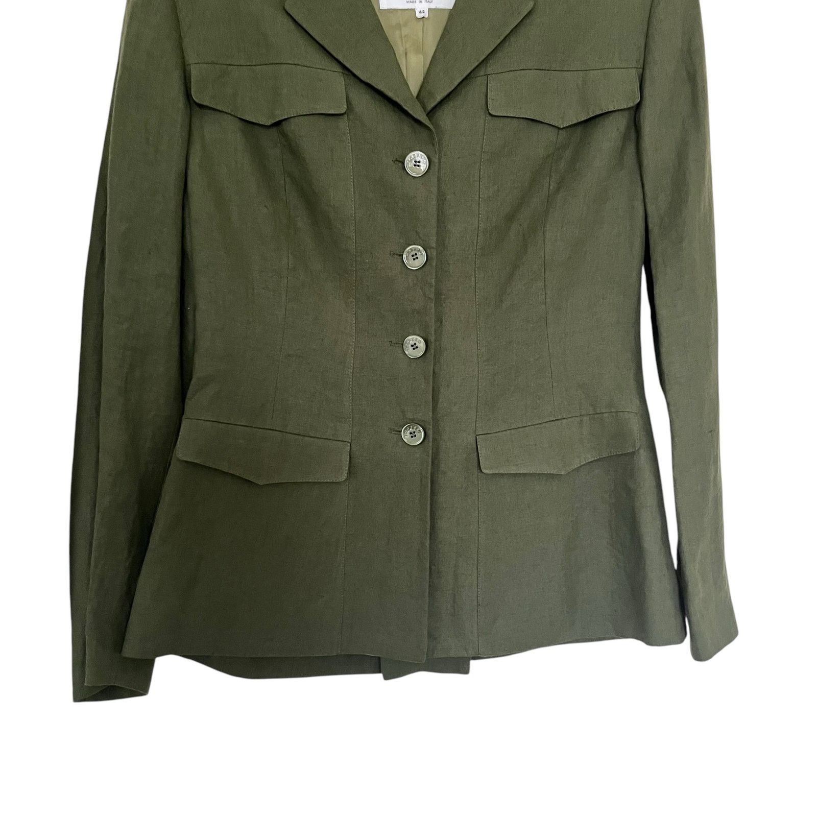 Iceberg Iceberg Army Green 100% Linen Utilitarian Blazer Jacket Size M / US 6-8 / IT 42-44 - 3 Thumbnail