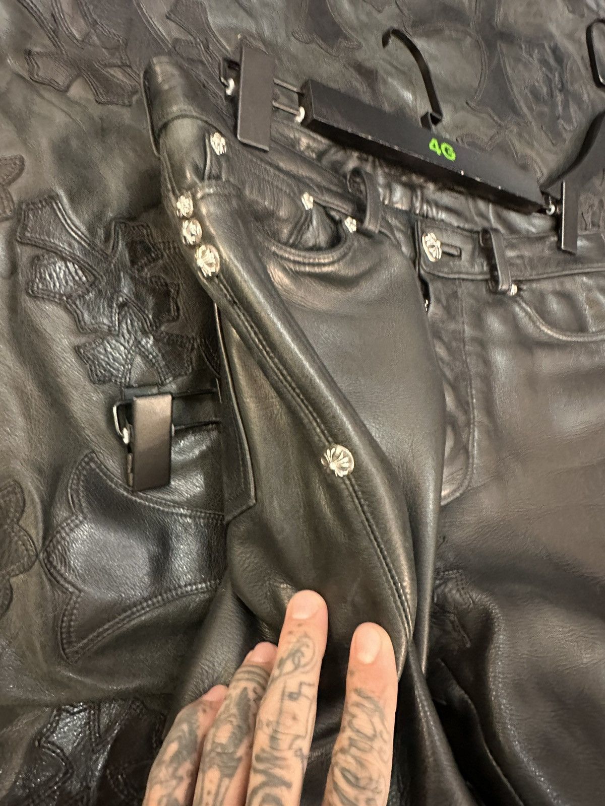 Chrome Hearts CHROME HEARTS CUSTOM STUDDED ROCKSTAR LEATHER JEANS CROSS Size US 30 / EU 46 - 9 Thumbnail