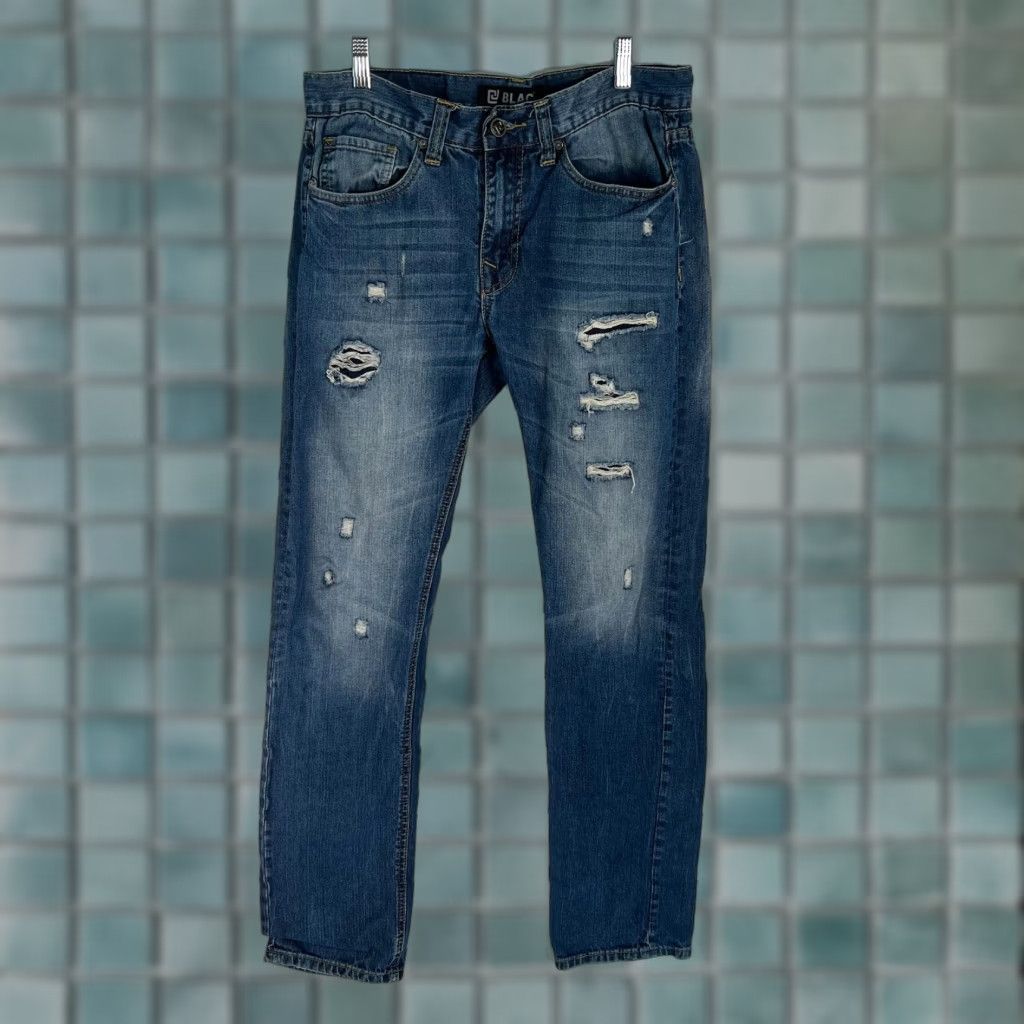 Denime Black Slim Fit Distressed Blue Denim Jeans Size 32X34 for Men Size US 32 / EU 48 - 1 Thumbnail