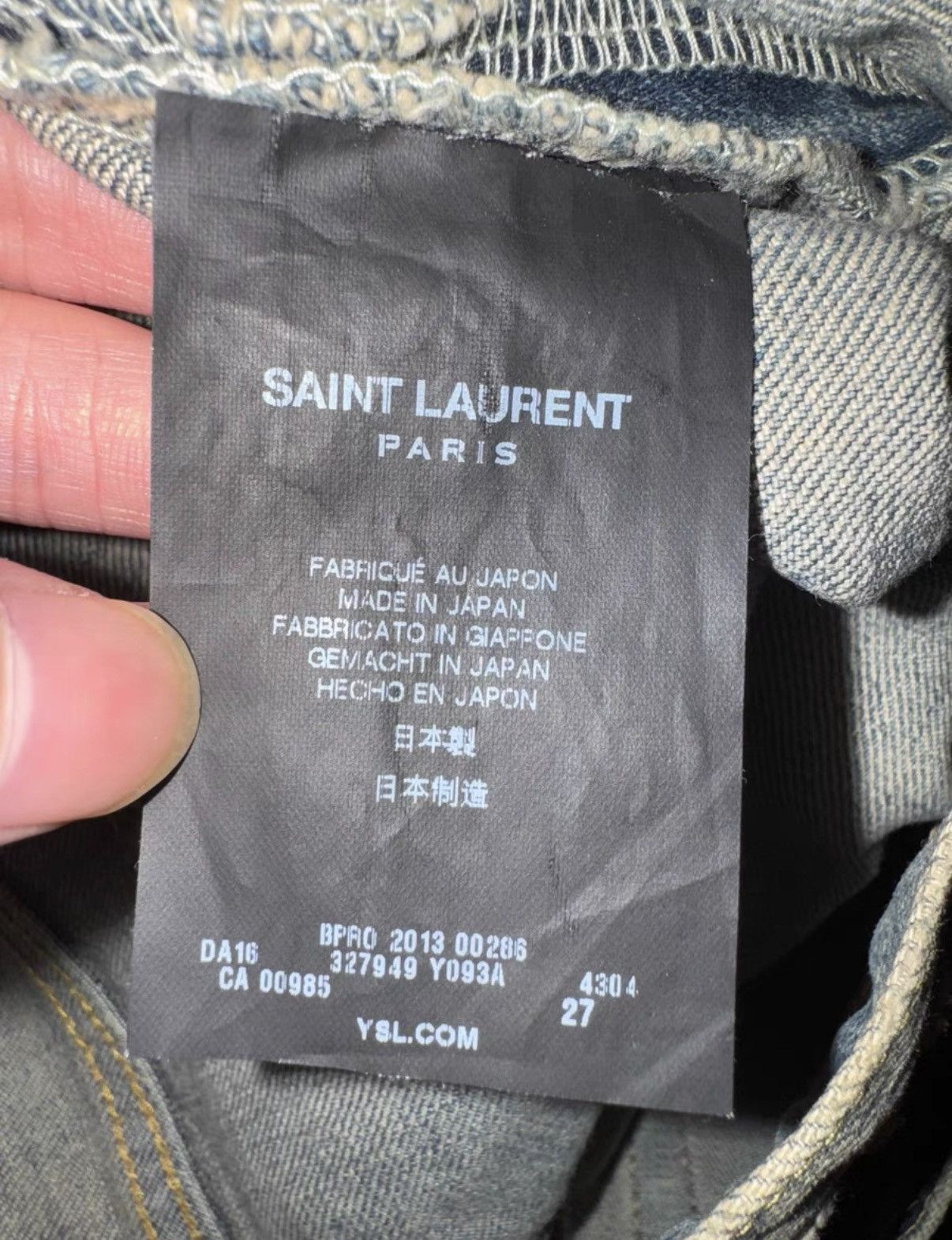 Saint Laurent Paris SLP 13FW Yellow Mud "Cat Paw" Brushed Distressed Denim Jeans Size US 27 - 8 Thumbnail