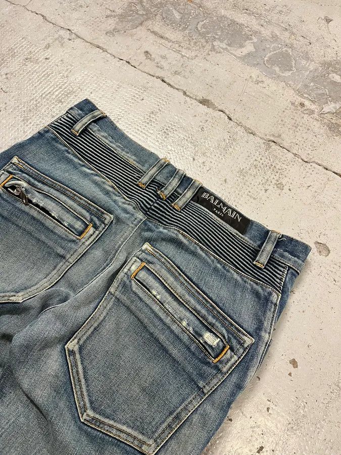 Balmain 2010s Balmain Blue Biker Denim Jeans Size US 30 / EU 46 - 8 Thumbnail