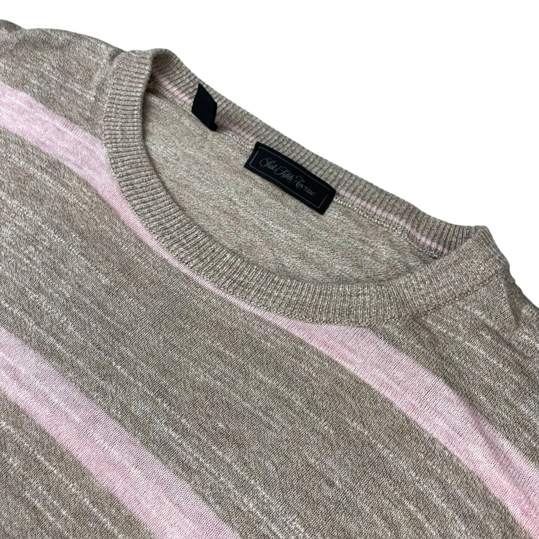 Saks Fifth Avenue Saks Fifth Avenue Men’s Pullover Sweater Beige Pink Stripe Cotton/Viscose 2XL Italy Crew Neck Long Sleeve Knitted Size US XXL / EU 58 / 5 - 2 Thumbnail