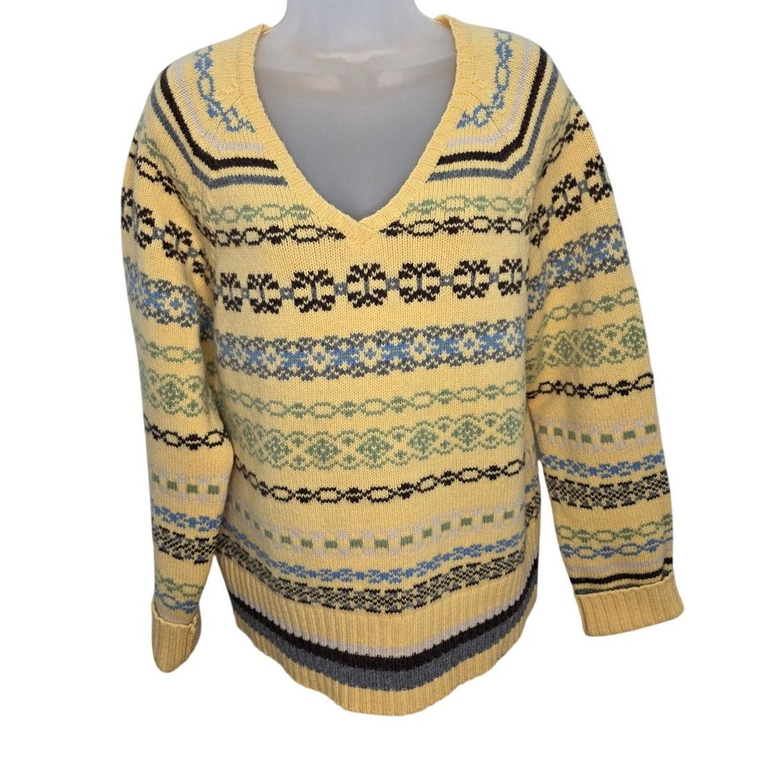 Old Navy Old Navy 100% Lambswool Fair Isle Knit V Neck Sweater Size XL / US 12-14 / IT 48-50 - 1 Thumbnail