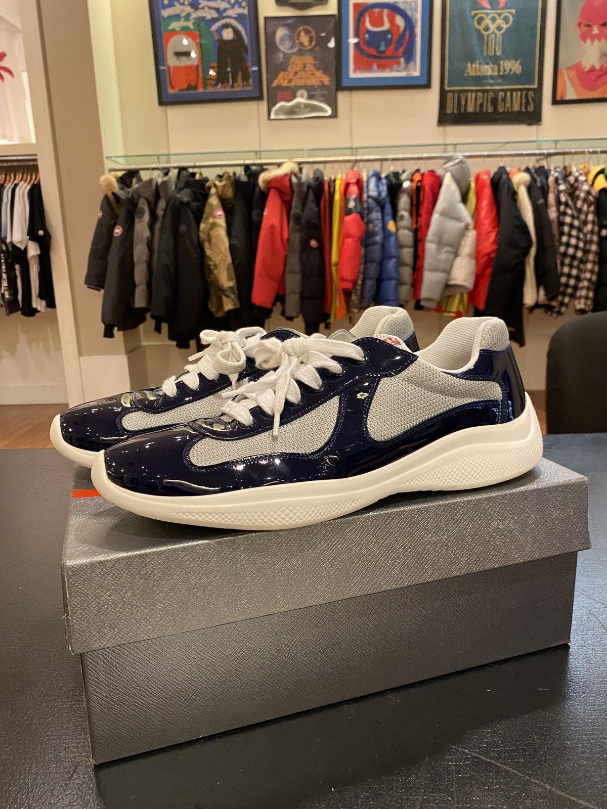 image of Prada America’S Cups 10.5 Shoes in Navy, Men's