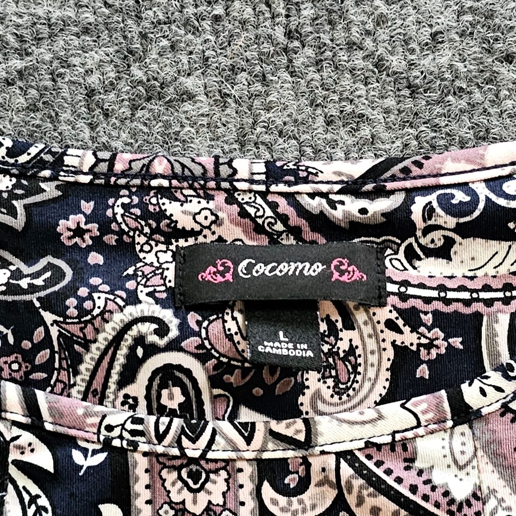 Vintage Cocomo Top Women Large Black Brown Paisley 3/4 Sleeve Slinky Stretchy Career Blouse Dress Shirt Ladies Womens Size L / US 10 / IT 46 - 3 Thumbnail