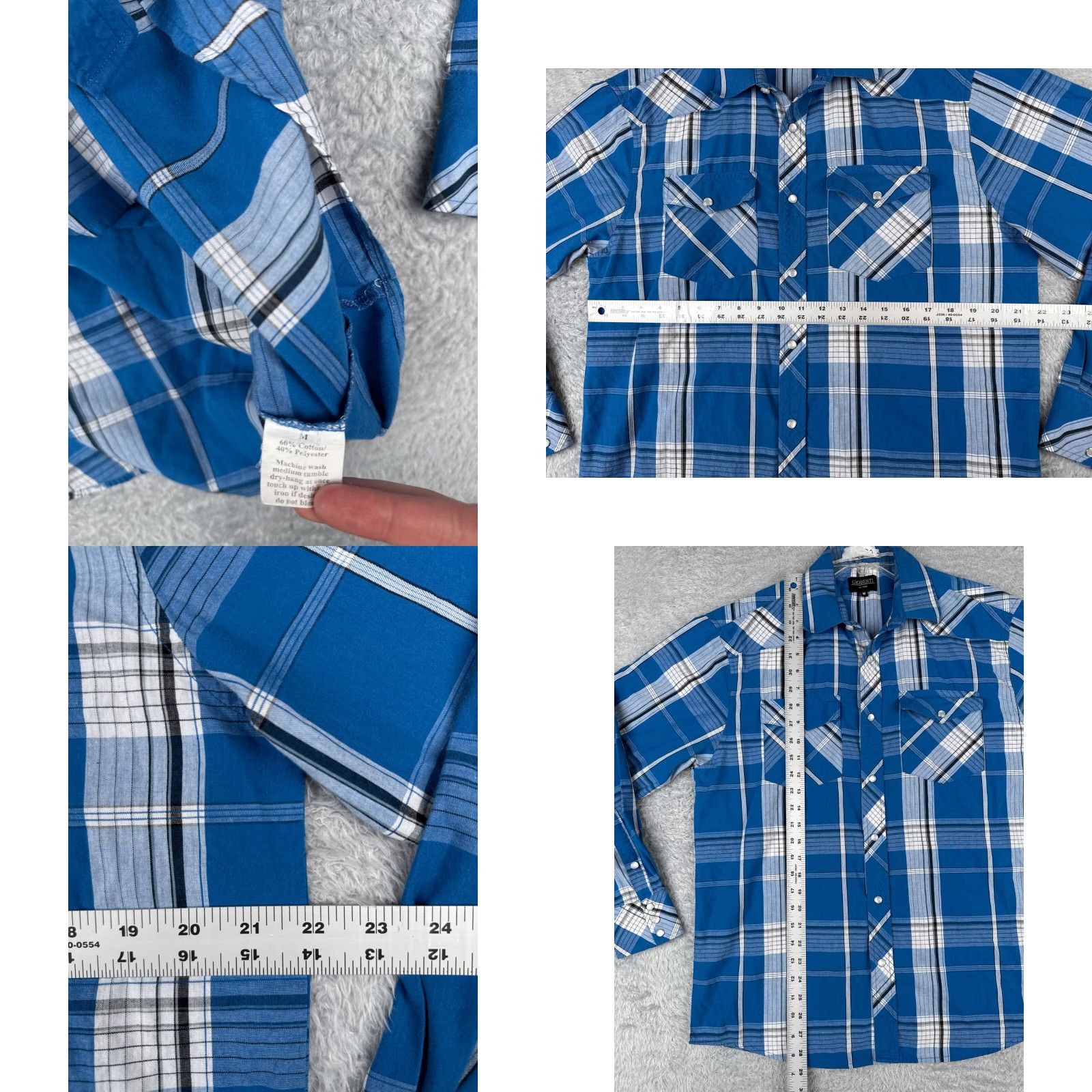 Vintage Gioberti Shirt Men Medium Blue White Plaid Pearl Snap Western Cotton Long Sleeve Size US M / EU 48-50 / 2 - 8 Thumbnail