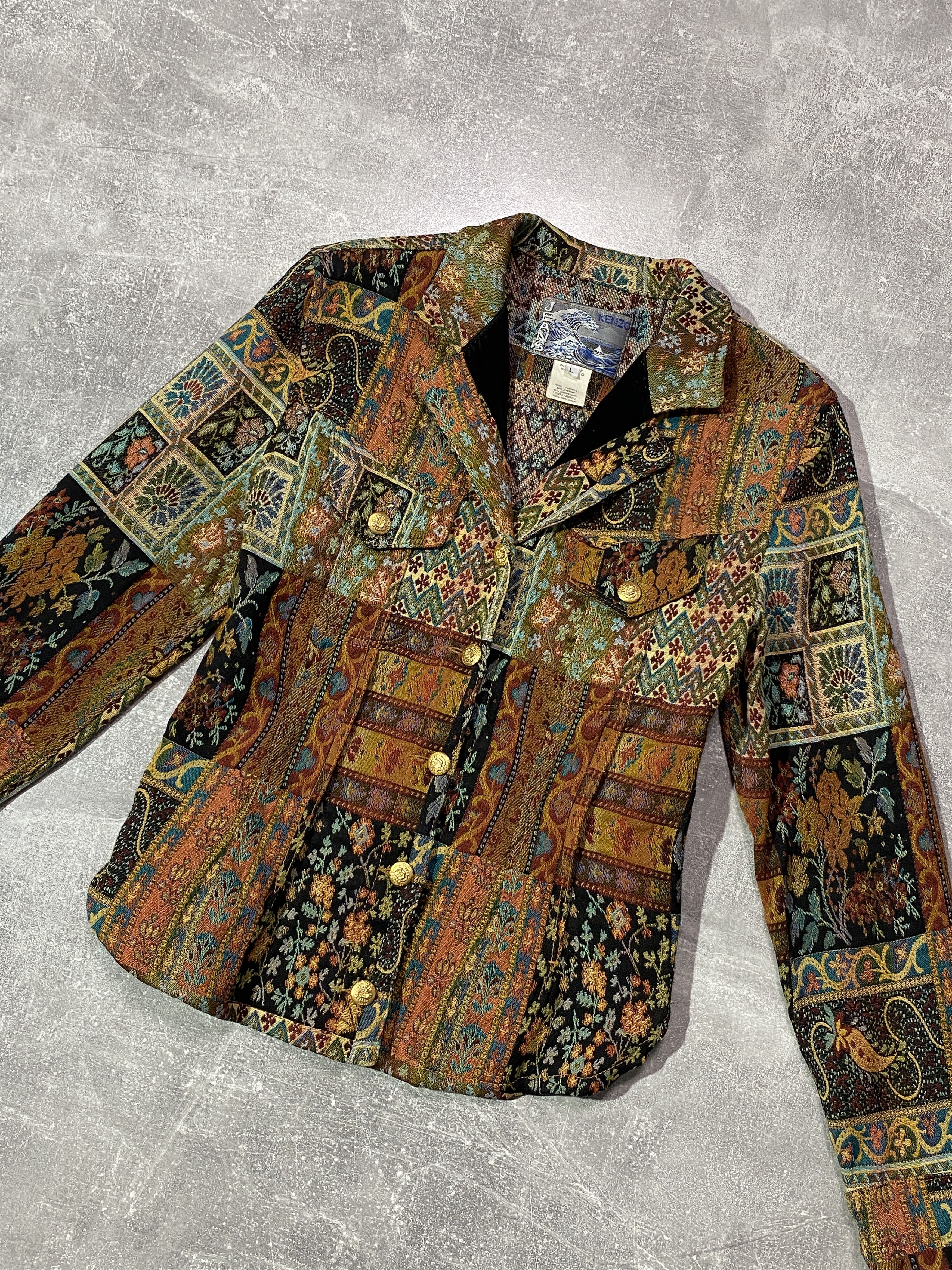 Kenzo Vintage 80s KENZO Tapestry Boho Patchwork Blazer Coat Flora Size L / US 10 / IT 46 - 2 Thumbnail