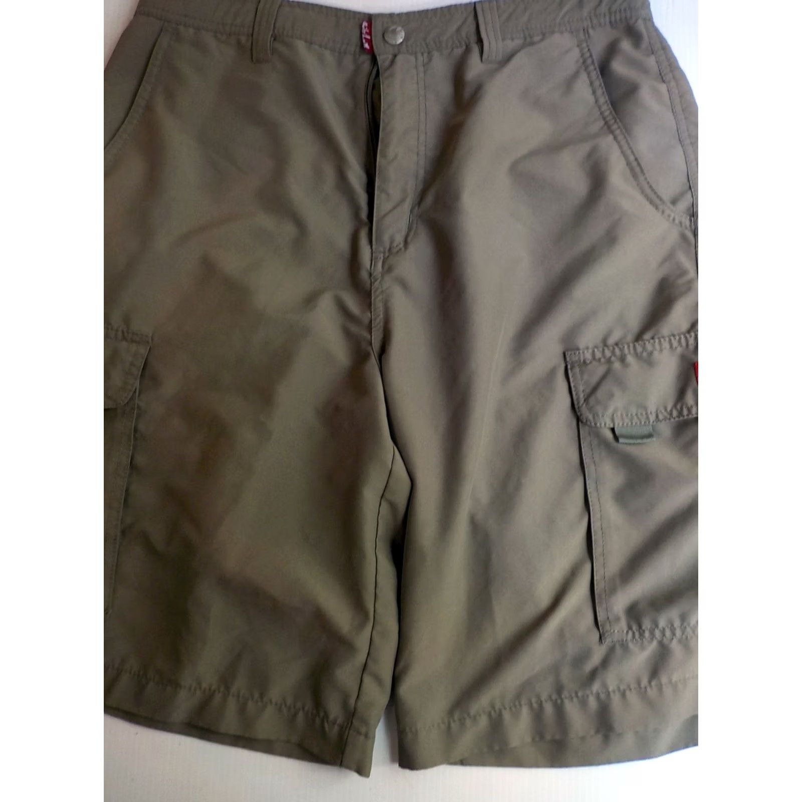 Quiksilver QUILSILVER Mens Flat Front Cargo Shorts Khaki SZ 33 Cargo Pockets Logo Side Back Pocket Polyester 100% Regular Mens Size US 33 - 4 Thumbnail