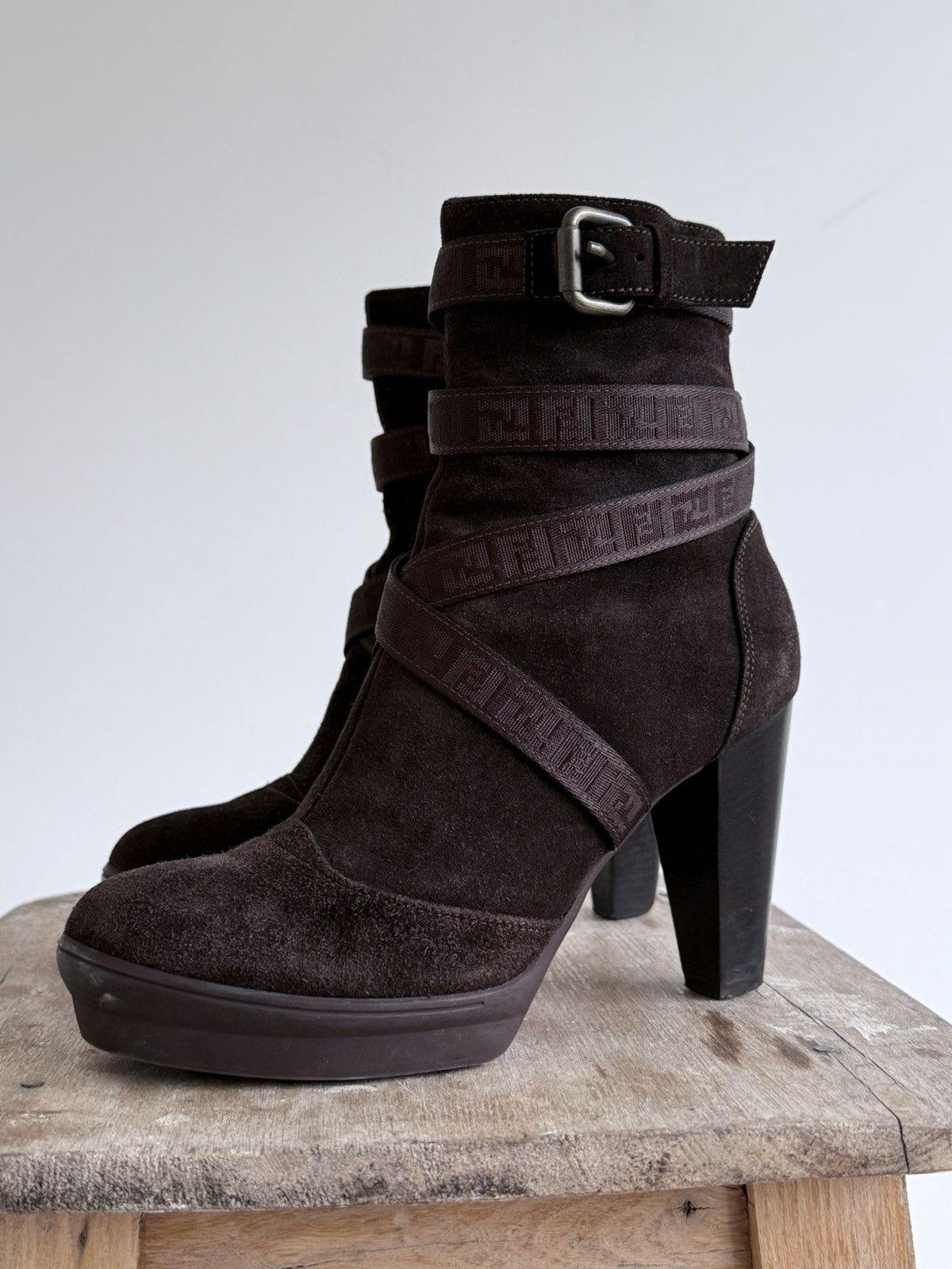 Fendi Brown Suede Platform Ankle Boots