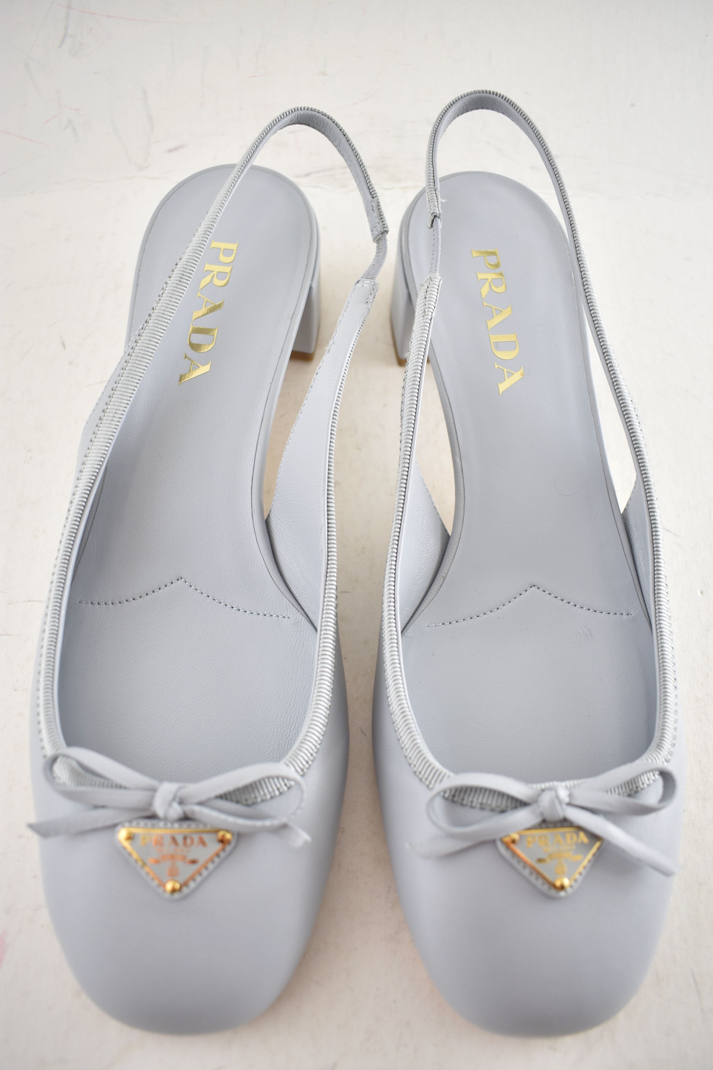 Prada Prada Blue Logo Bow Ballerina Block Heel Slingback Pump 39.5 Size US 9.5 / IT 39.5 - 6 Thumbnail