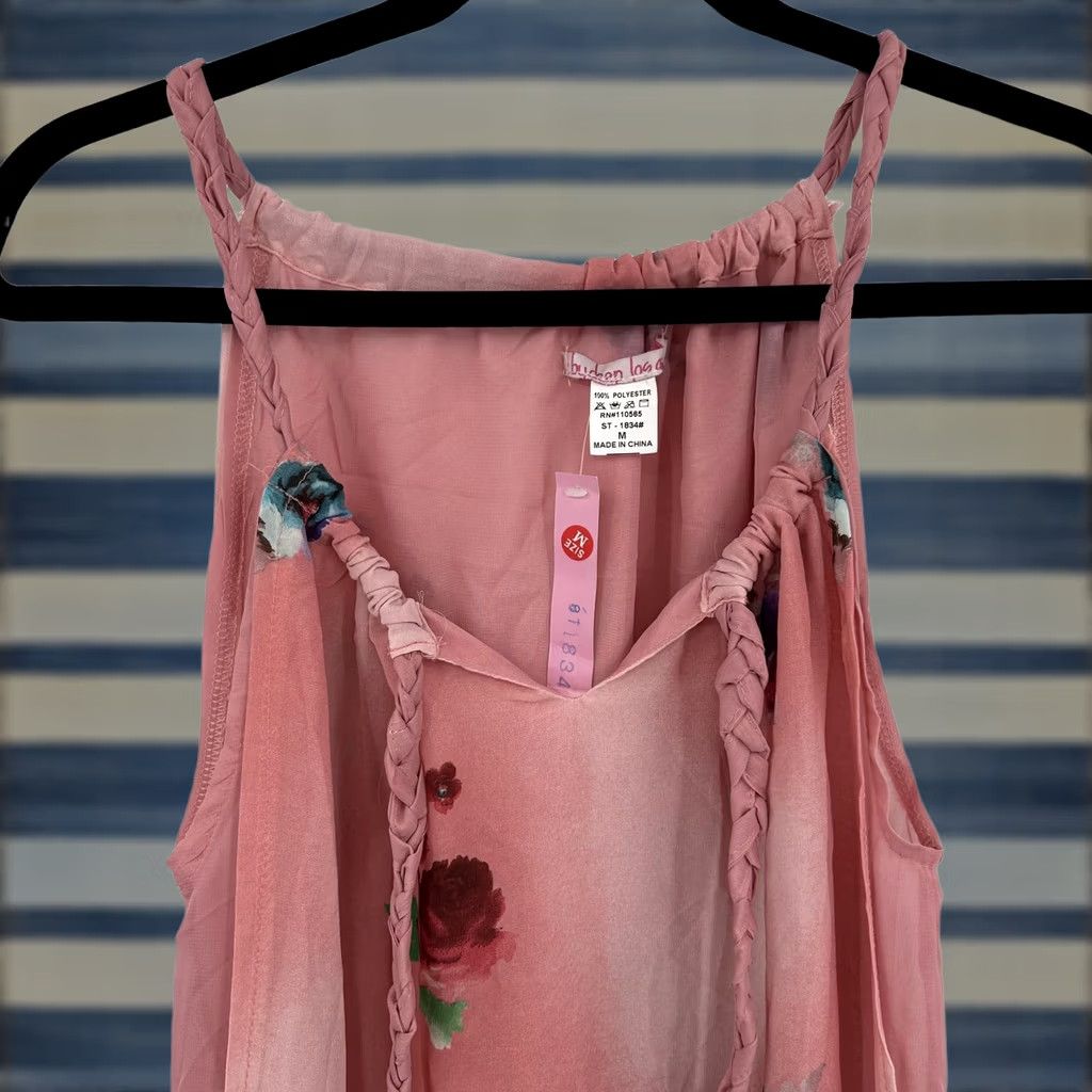 Vintage By Deep Los Angeles Floral Maxi Dress Womens M Pink Halter Braided Straps Size M / US 6-8 / IT 42-44 - 1 Thumbnail