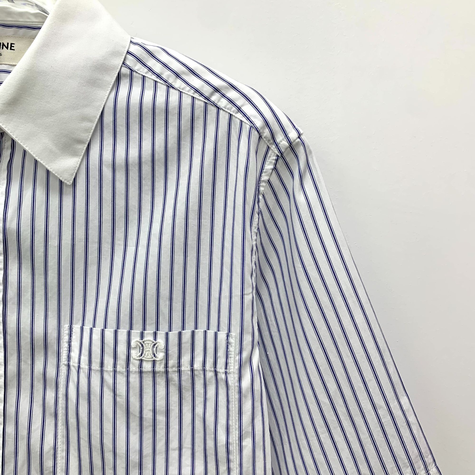 Celine Celine Light Blue Striped Triomphe Embroidered Cotton Polo S Size XS / US 0-2 / IT 36-38 - 7 Thumbnail