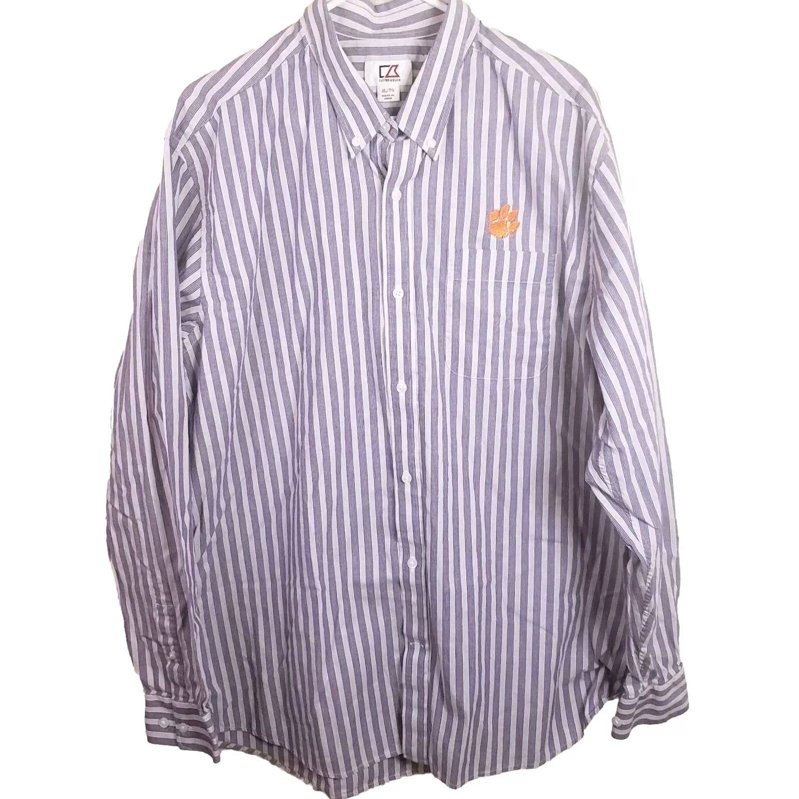 Cutter & Buck Cutter & Buck Clemson Tigers Mens XL Purple Striped Button-Up Shirt Size US L / EU 52-54 / 3 - 2 Thumbnail