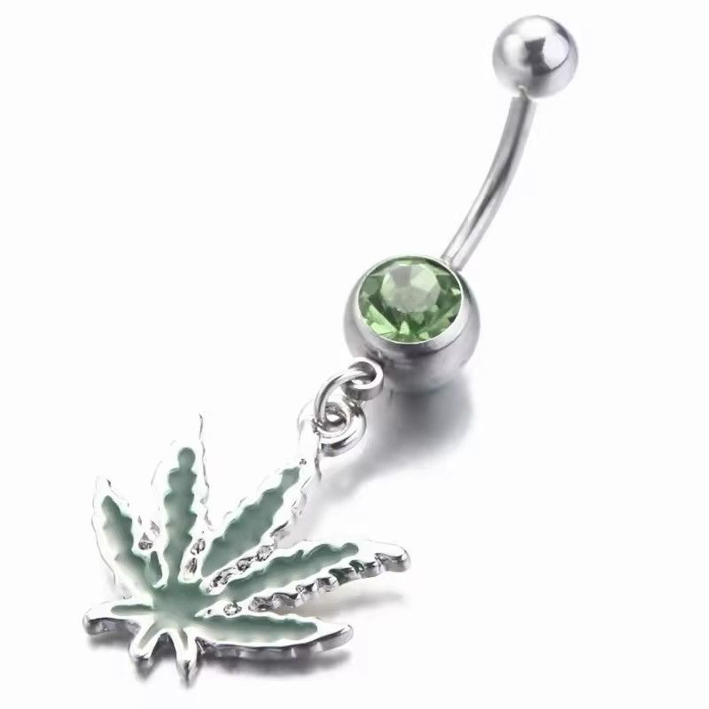 Vintage 316L Stainless Steel Leaf Belly Button Ring Size ONE SIZE - 6 Thumbnail