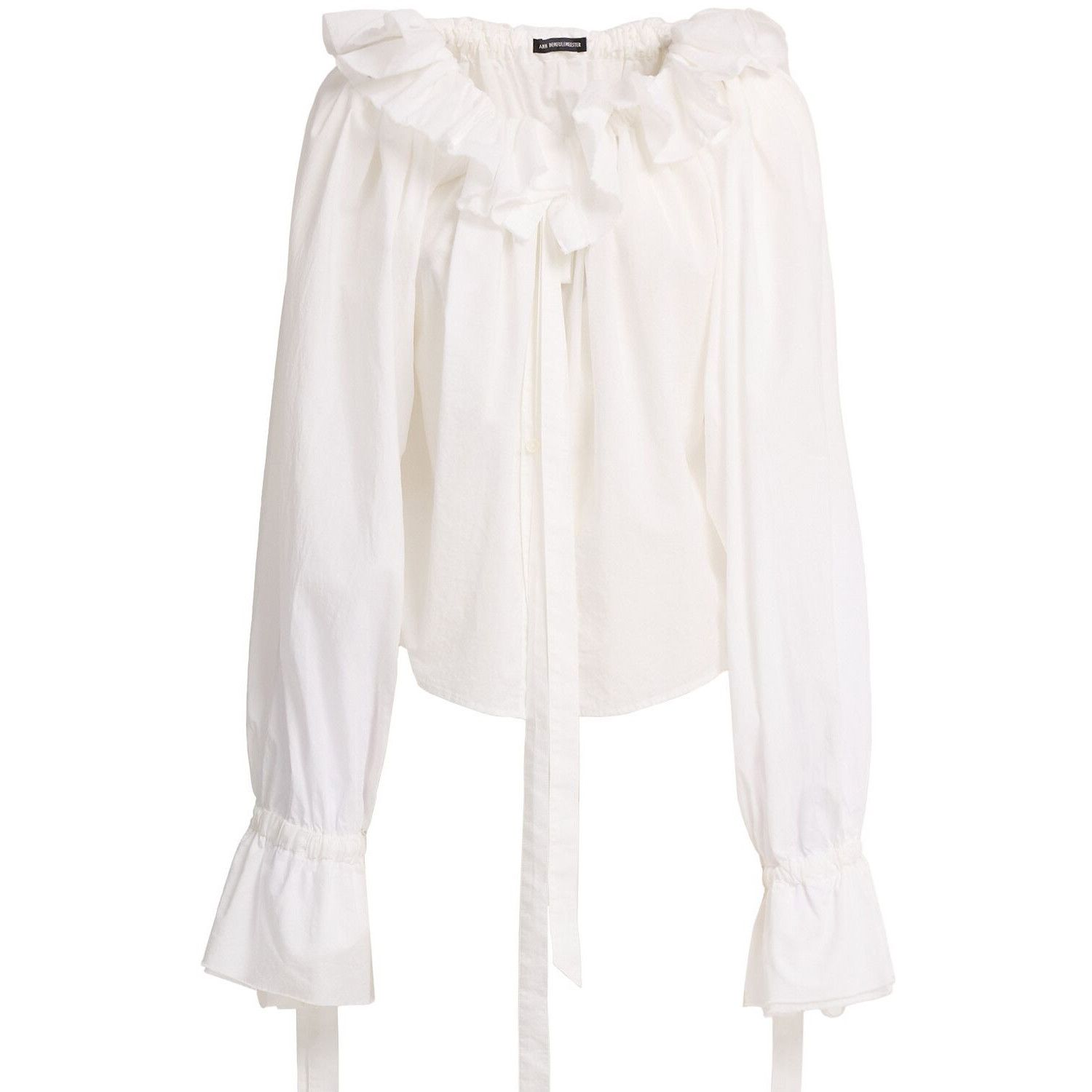 Ann Demeulemeester ANN DEMEULEMEESTER Stee ruffled top w/ drawstrings White Top Size S / US 4 / IT 40 - 1 Thumbnail