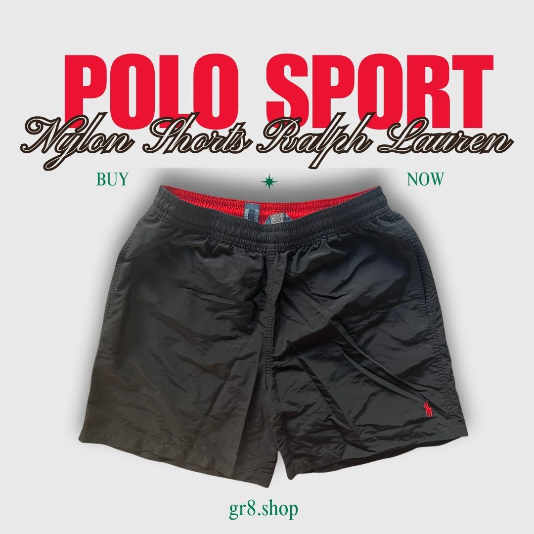 Polo Ralph Lauren Polo Sport Nylon Shorts By Ralph Lauren Large Black Red Acce Size US 37 - 1 Thumbnail