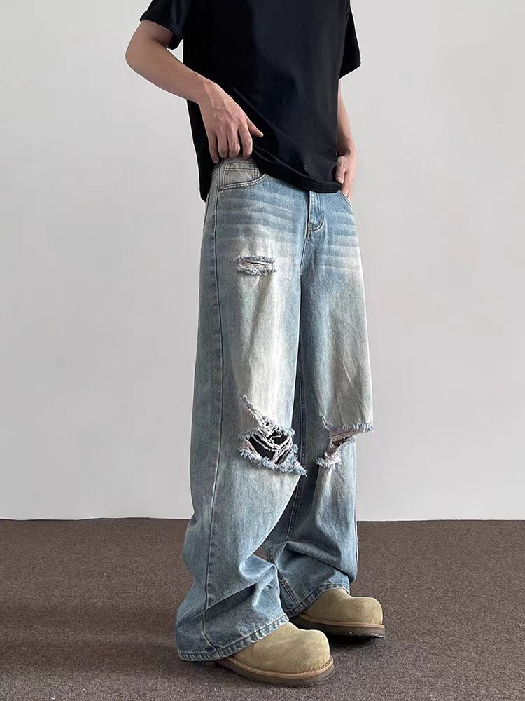 Japanese Brand × Jean High street ripped straight leg vintage baggy jeans Size US 34 / EU 50 - 6 Thumbnail