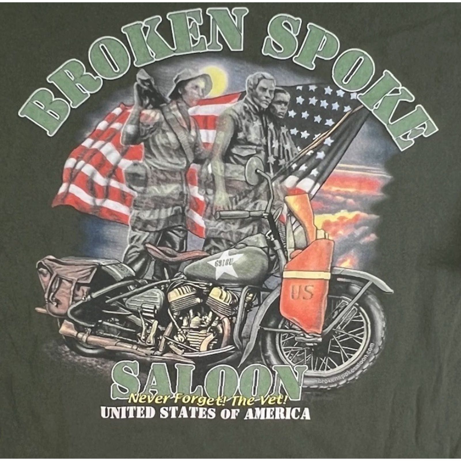 Vintage Grunt Style The Broken Spoke Saloon Never Forget The Vet T-Shirt Shirt Adult XL OD Green Graphic Print Military USA Size US XL / EU 56 / 4 - 4 Thumbnail
