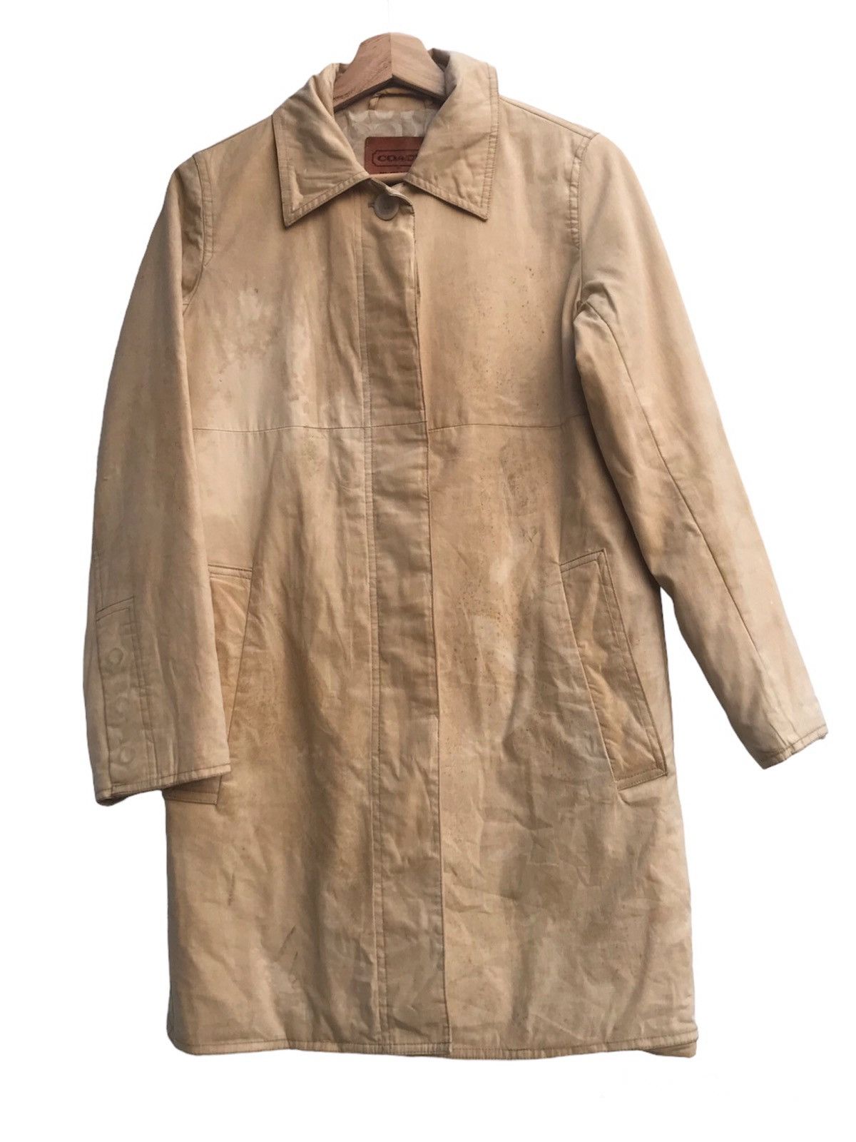 image of Damage Worn Vintage Coach Coat in Beige, Men's (Size XS)