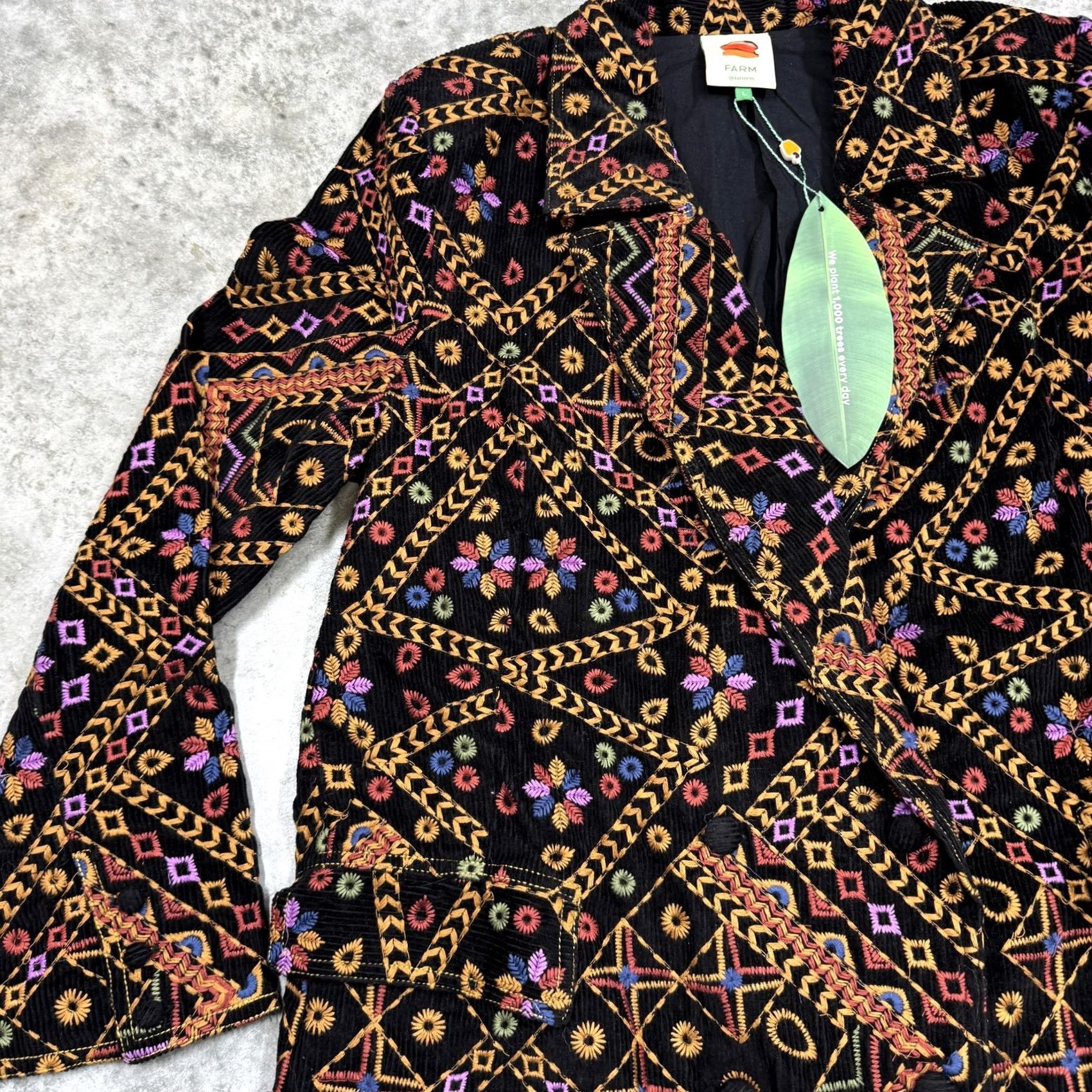 Farm Rio Farm Rio Blazer Womens Medium Multicolor Corduroy Embroidered Geometric Notch Lapel Long Sleeve Long Jacket Dressy Tuxedo Style Size M / US 6-8 / IT 42-44 - 7 Thumbnail
