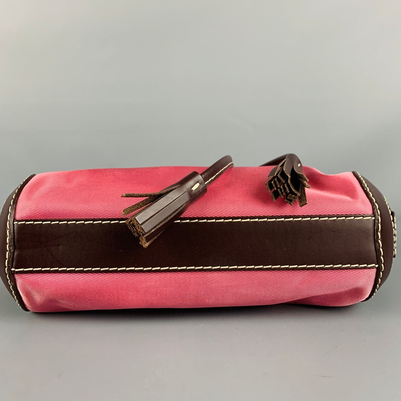 Lancel LANCEL Pink Brown Leather Trim Nylon Mini Handbag Size ONE SIZE - 5 Thumbnail