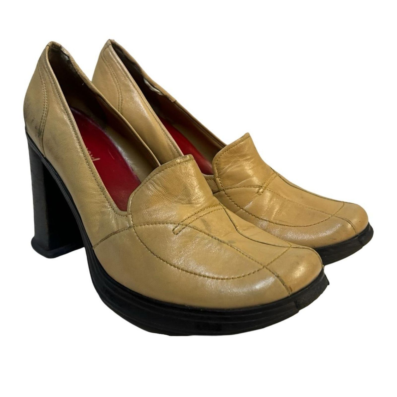 Vintage Y2k loafer heels witchy sz 10 yellow chunky Size US 10 / IT 40 - 1 Thumbnail