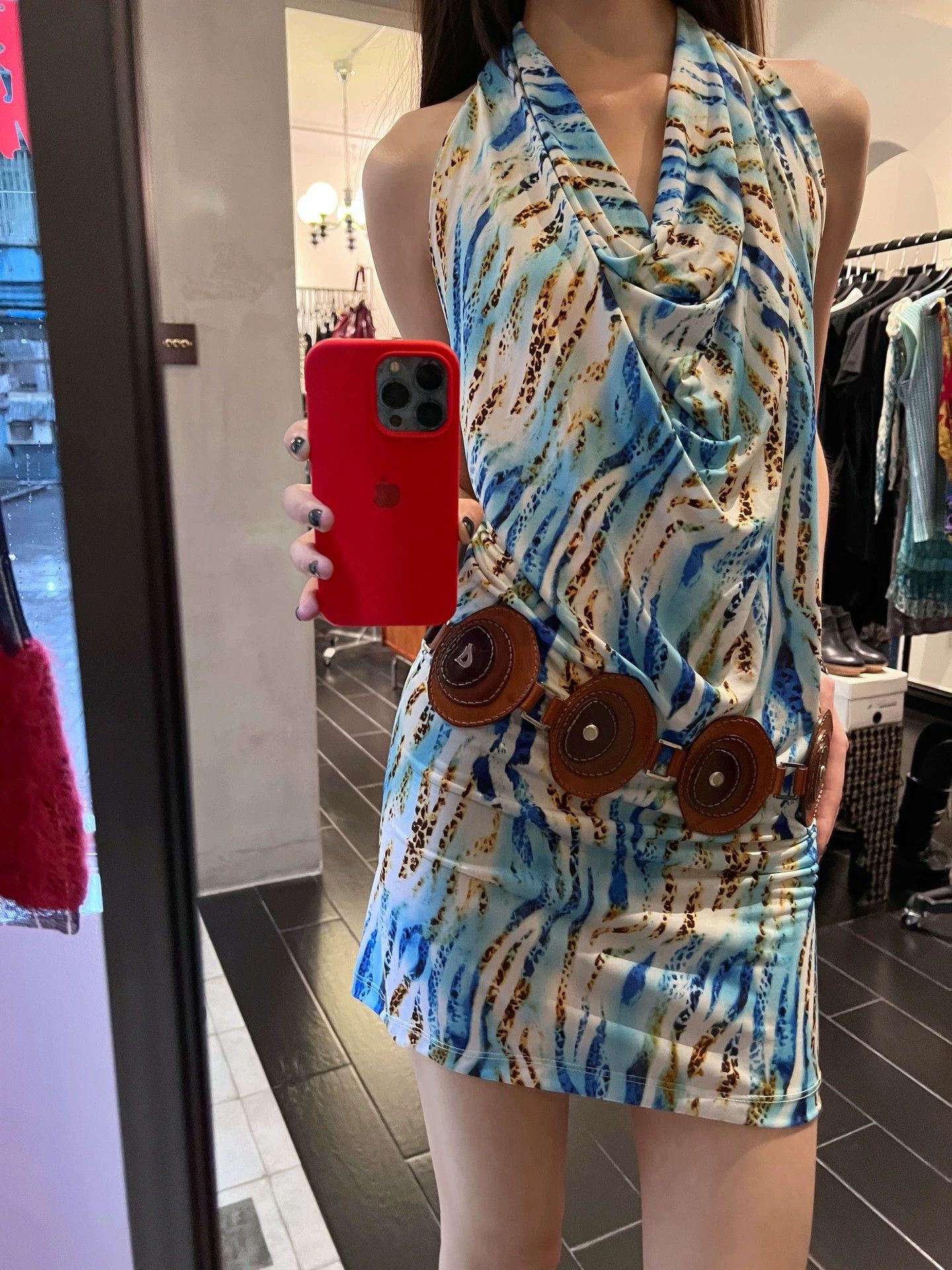 Other Vintage Italian Brand Halter Neck Elastic Printed Dress Size M / US 6-8 / IT 42-44 - 3 Thumbnail