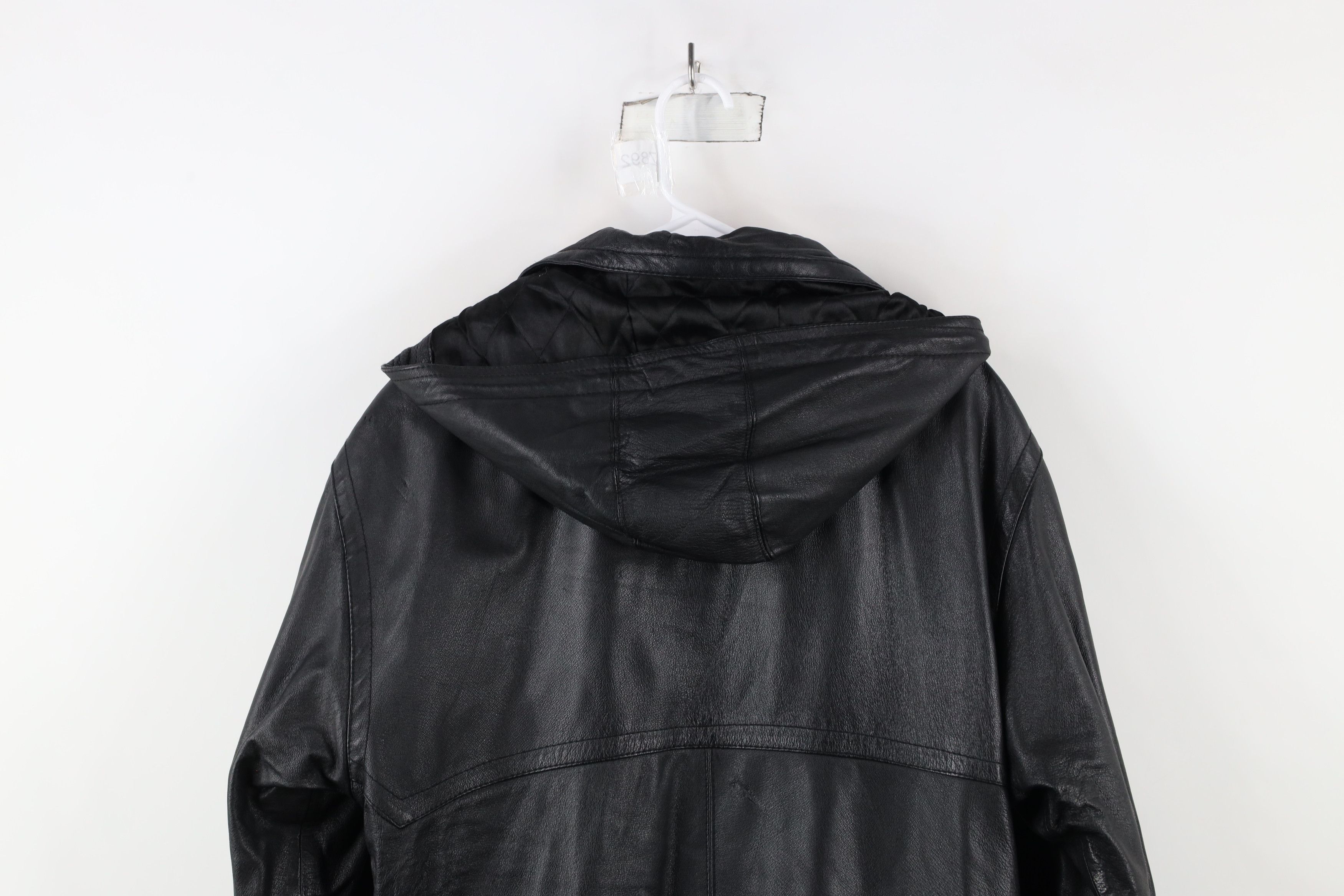 Vintage Vintage 90s Streetwear Toggle Button Hooded Leather Jacket Size US S / EU 44-46 / 1 - 15 Thumbnail
