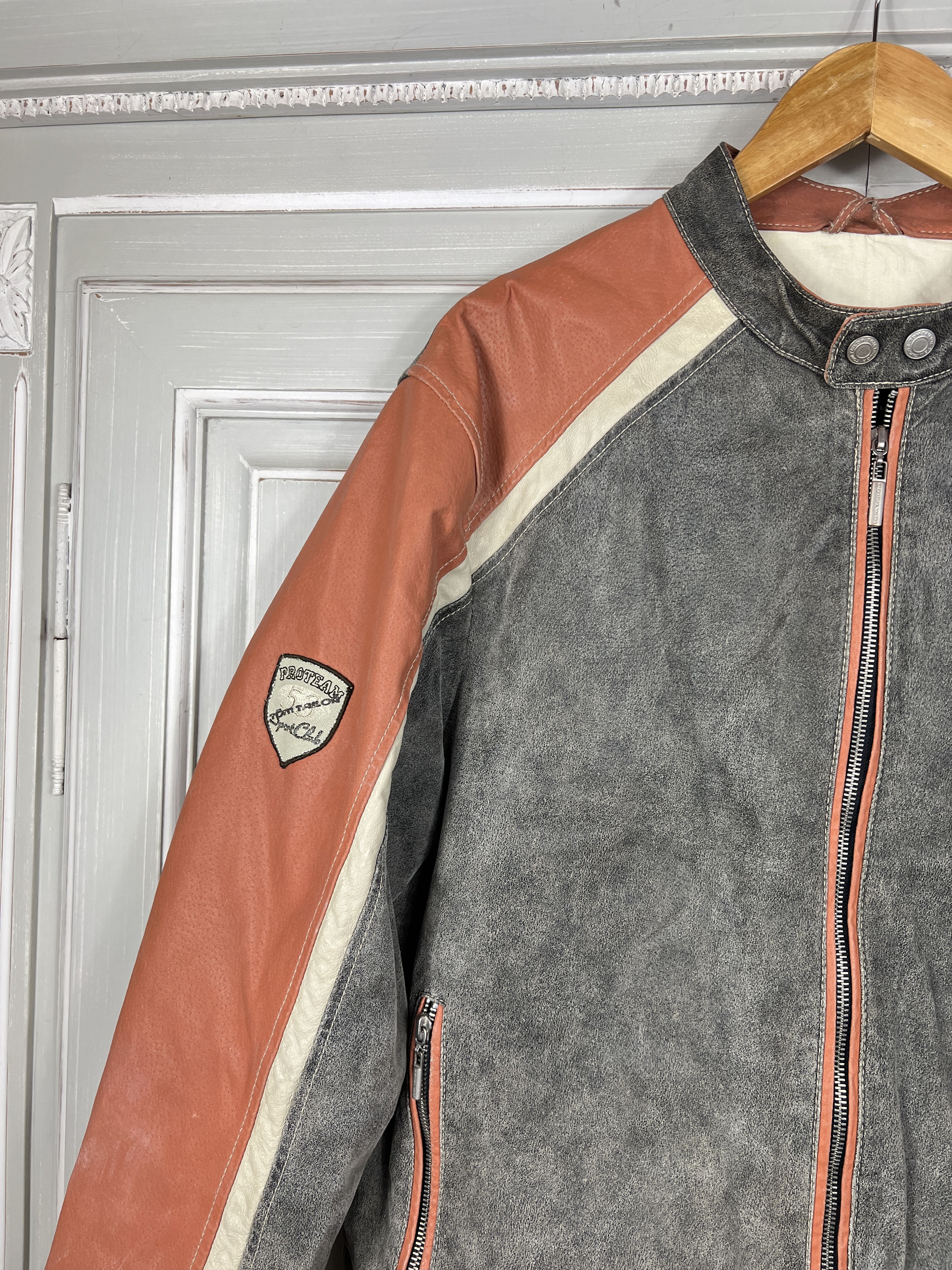 Tom Tailor TOM TAILOR LEATHER MOTO JACKET GRAY ORANGE SIZE L Size US L / EU 52-54 / 3 - 3 Thumbnail