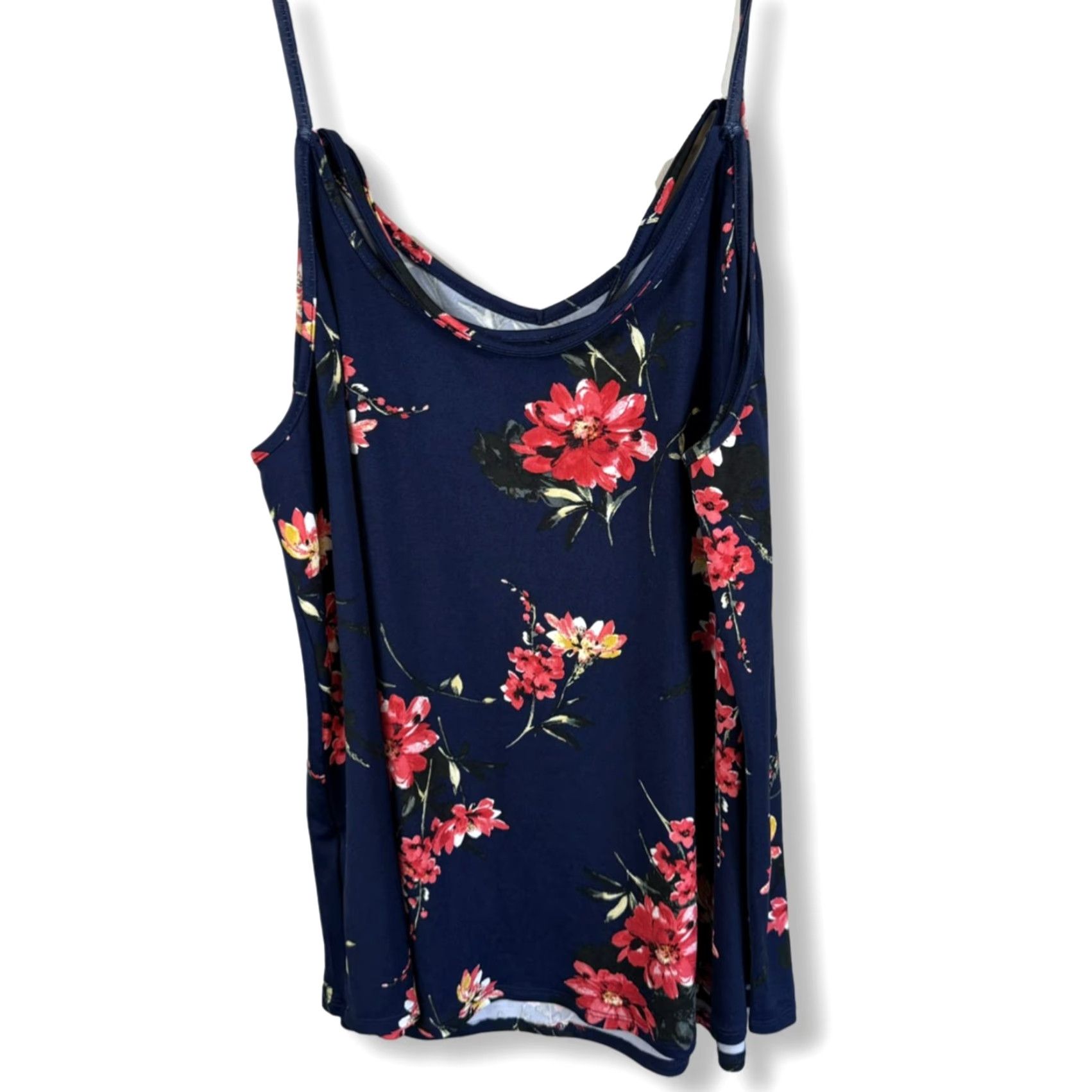 Vintage Papermoon Tank Top Women's 2XL Navy Floral Spaghetti Strap Sleeveless Rayon Camisole Bohemian Summer XS-? Size XXL / US 16-18 / IT 52-54 - 3 Thumbnail