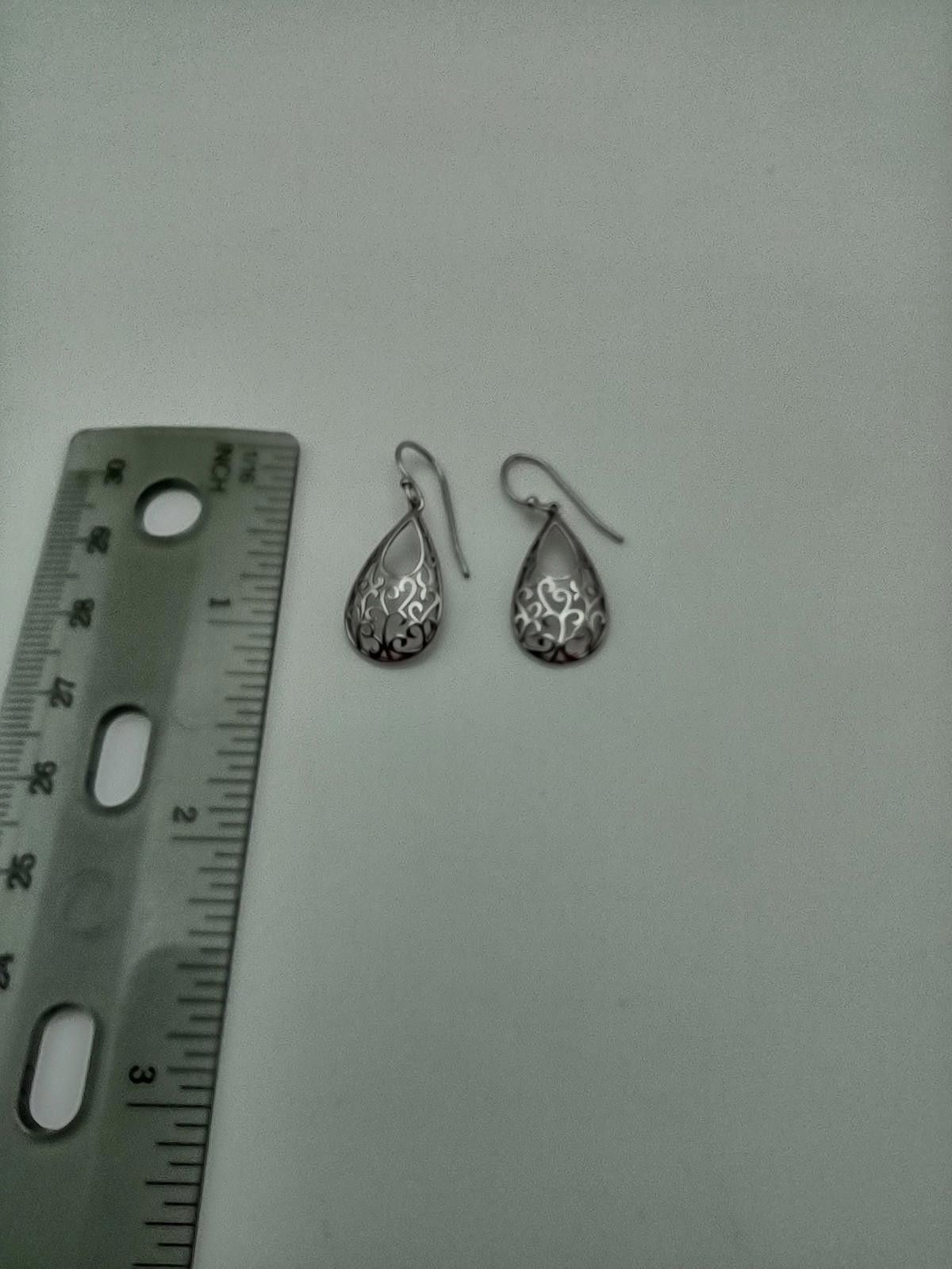 Other Sterling Silver Heart Filigree Teardrop Dangle Earrings Size ONE SIZE - 3 Thumbnail