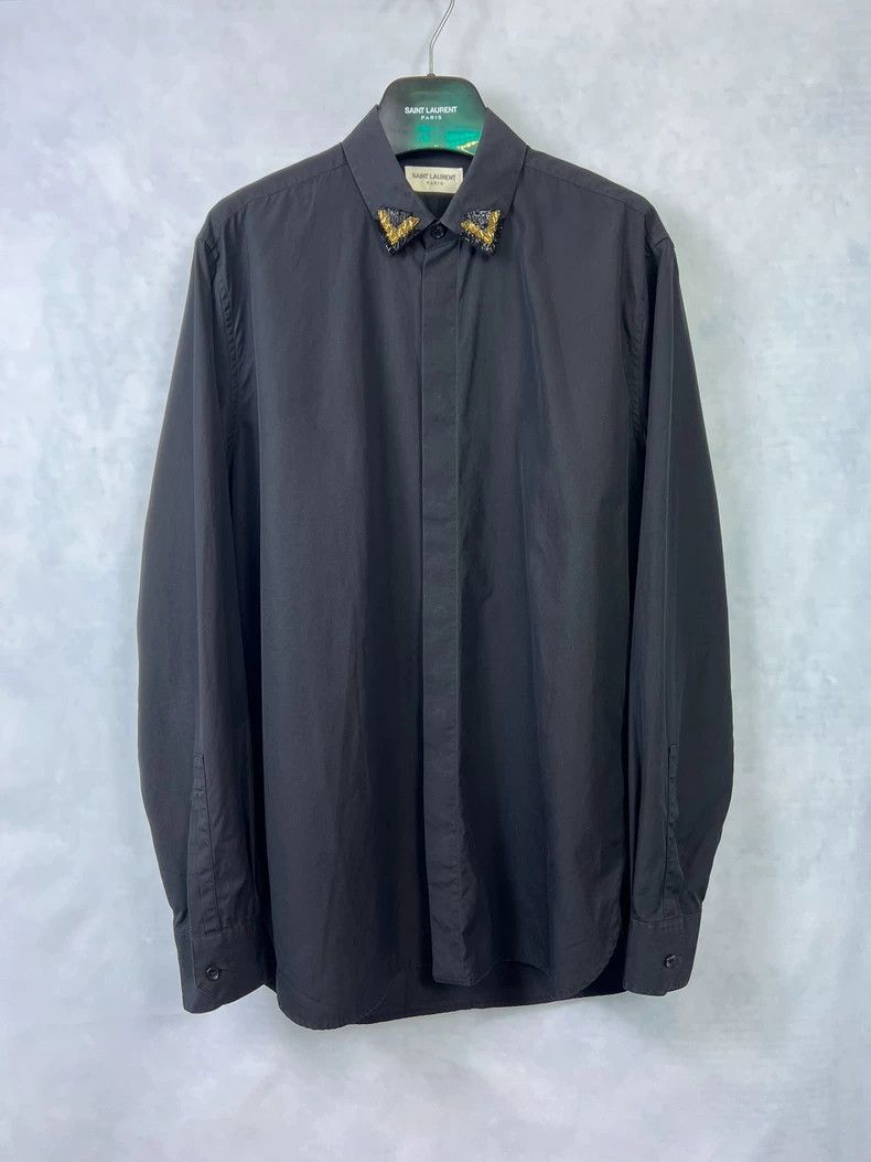 Yves Saint Laurent Saint Laurent size 39 19 FW beaded glazed poplin shirt 2503 Size US M / EU 48-50 / 2 - 1 Thumbnail