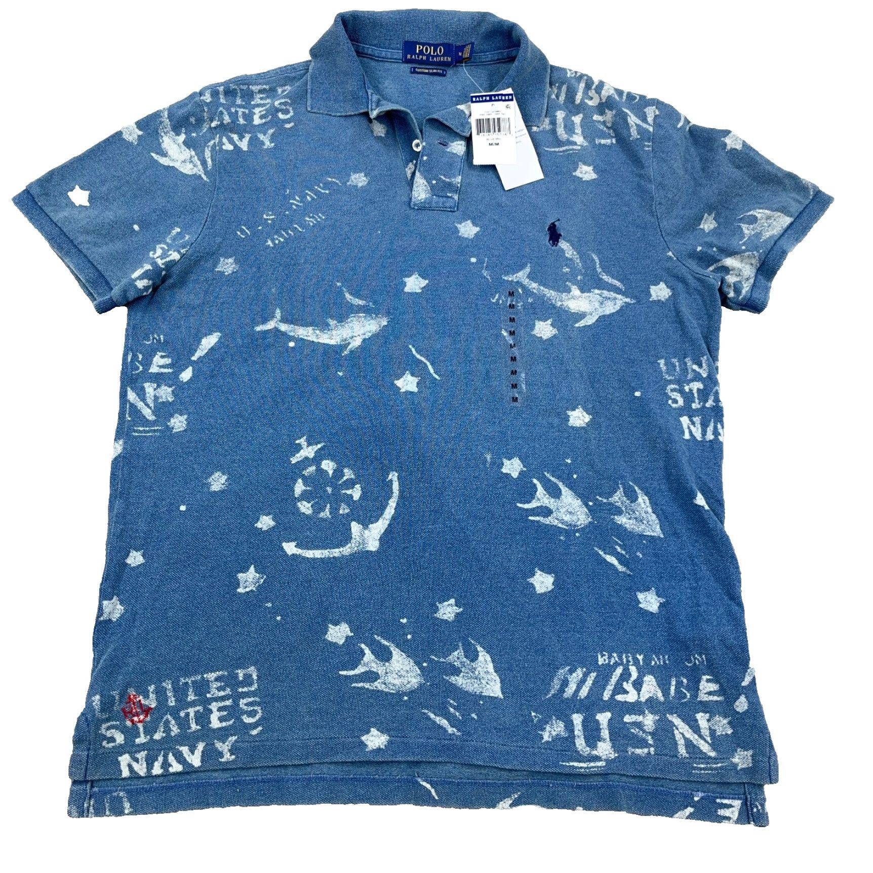 Polo Ralph Lauren Polo Ralph Lauren Polo Shirt Men Medium Blue USA Navy Stencil Print Custom Slim Size US M / EU 48-50 / 2 - 2 Thumbnail